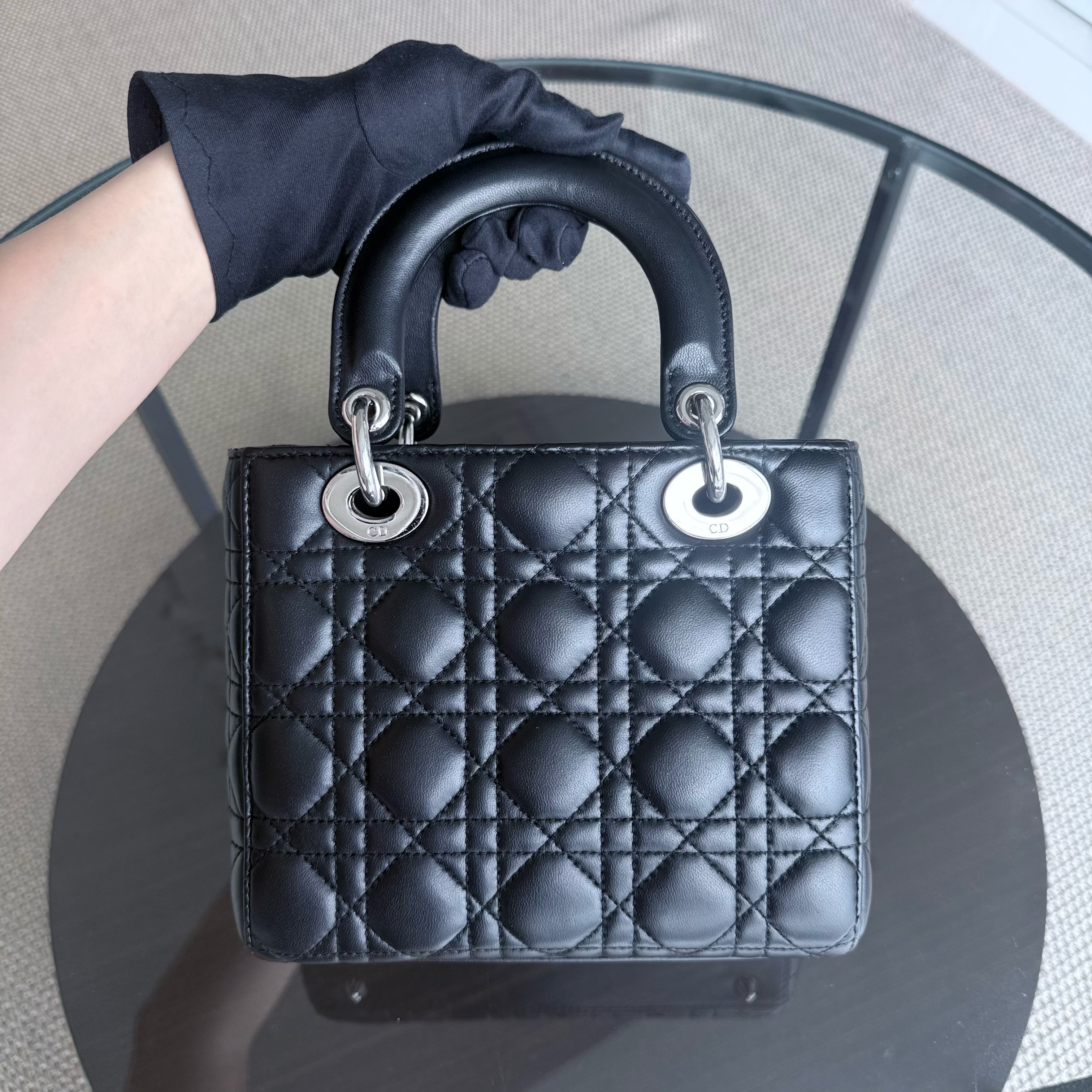 Dior Lady Small - Cannage Lambskin Black Silver Hardware