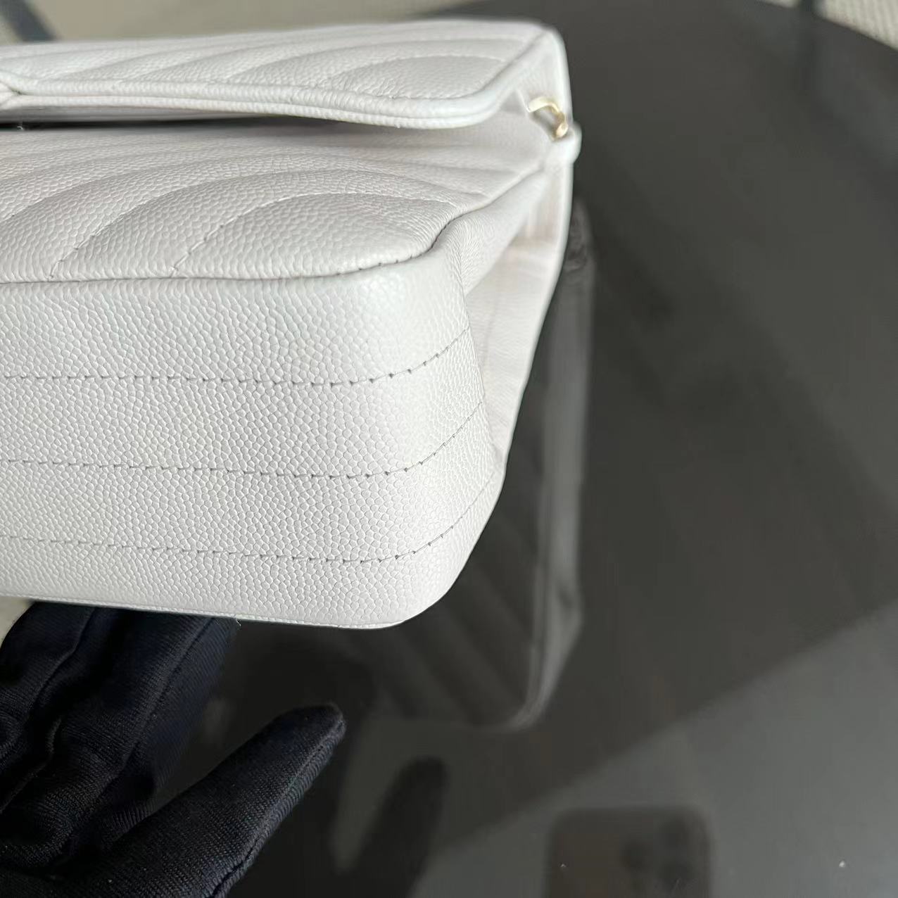 Balance of Chanel Classic Flap - Medium 25CM Caviar Chevron White Cream Silver Hardware Series 26