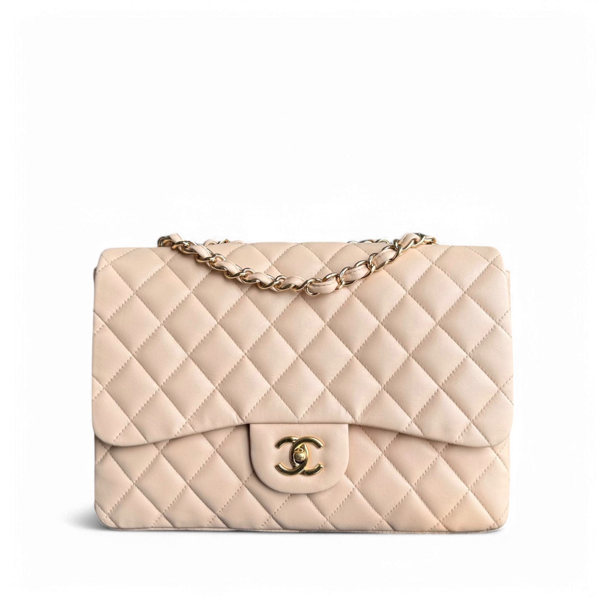 Chanel Classic Flap Jumbo - 30CM Single Flap Quilted Lambskin Beige Gold Hardware Series 13