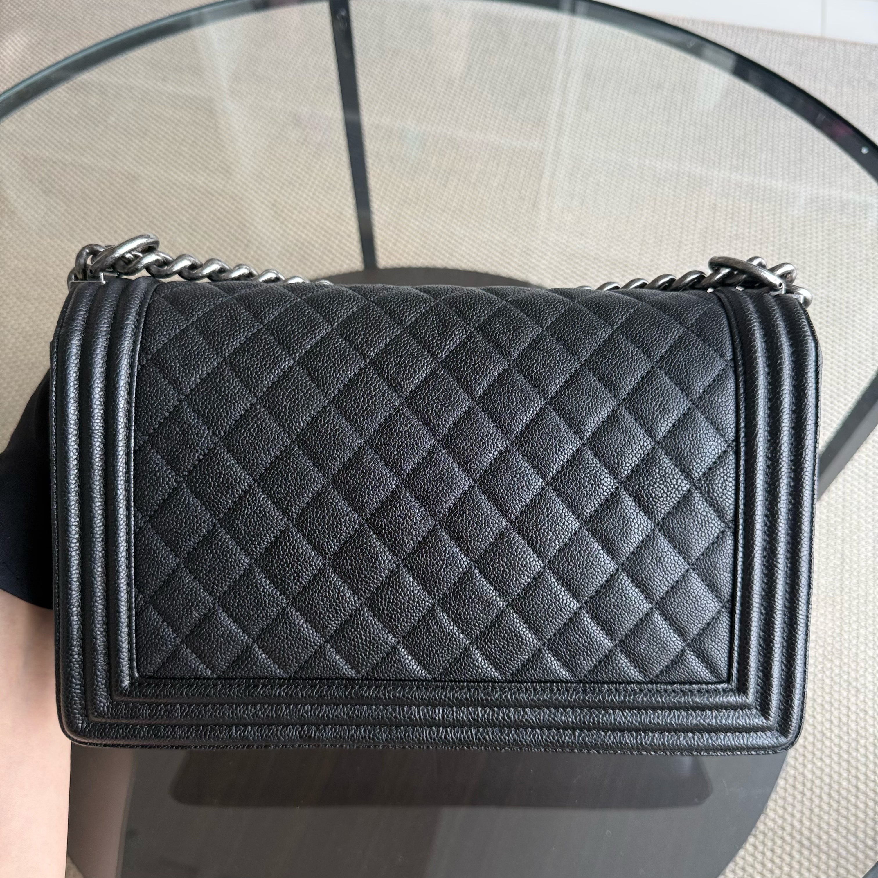 Chanel Boy Medium - Caviar 28CM New Medium Quilted Black Ruthenium Silver Hardware Series 23