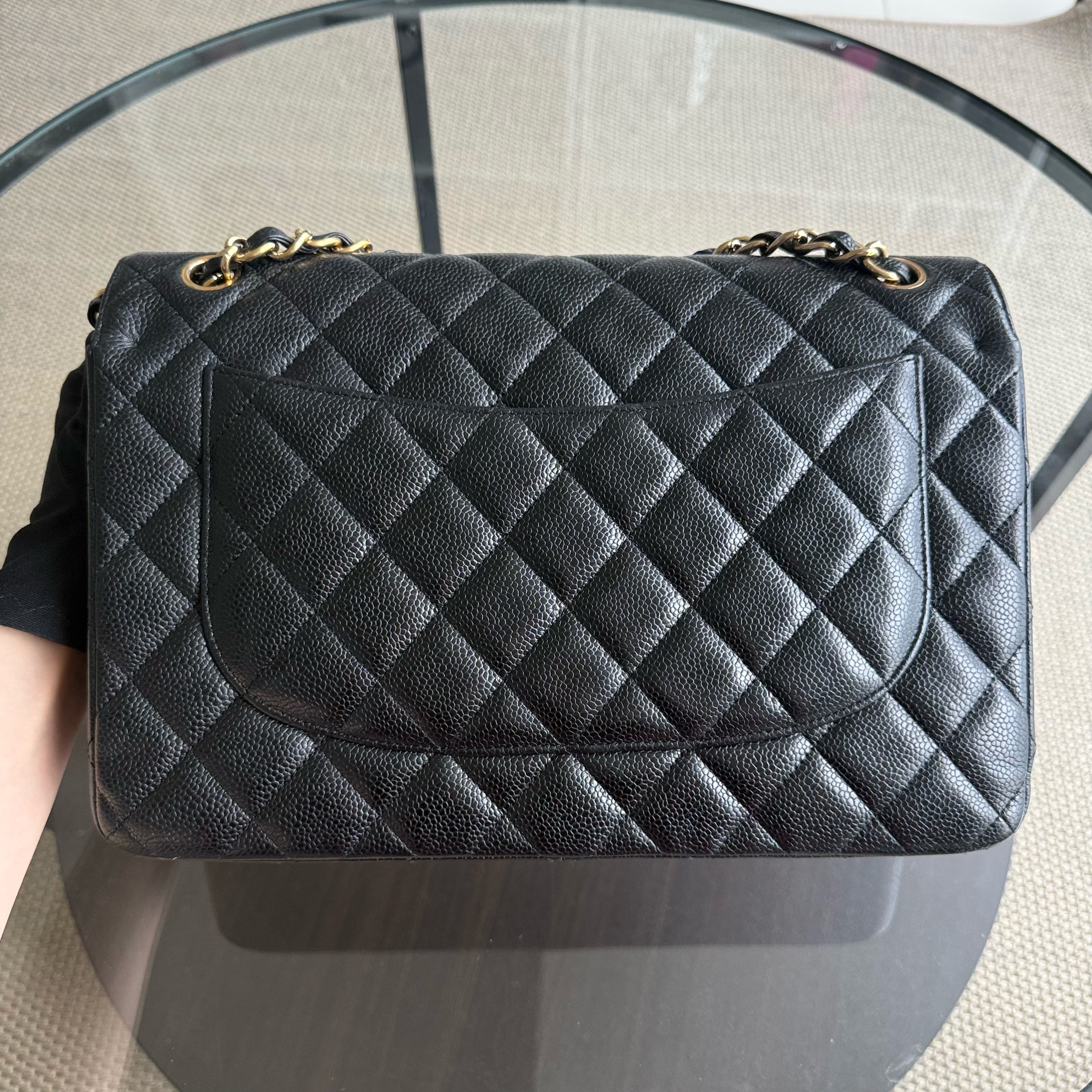 Chanel Classic Flap Jumbo - Caviar Double Flap 30CM Quilted Black Gold Hardware Series 15
