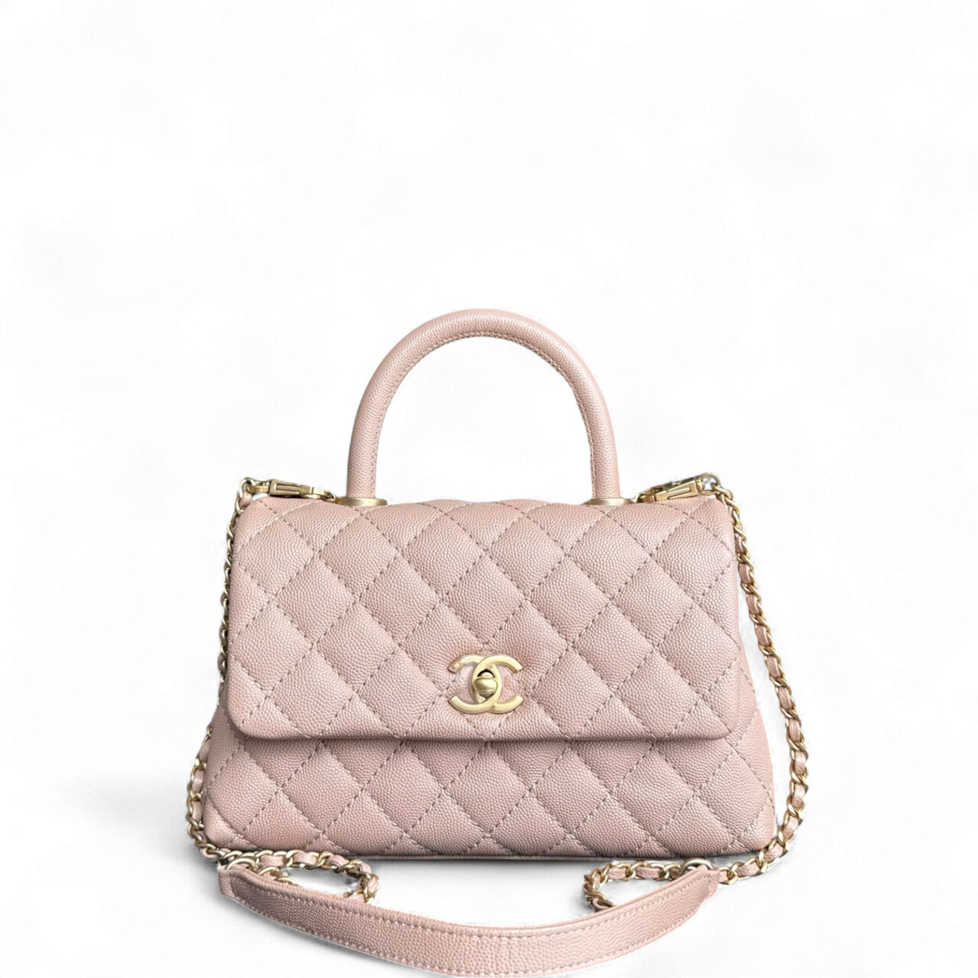 Chanel Coco Handle Small - Caviar Quilted Nude Light Beige Gold Hardware Series 25