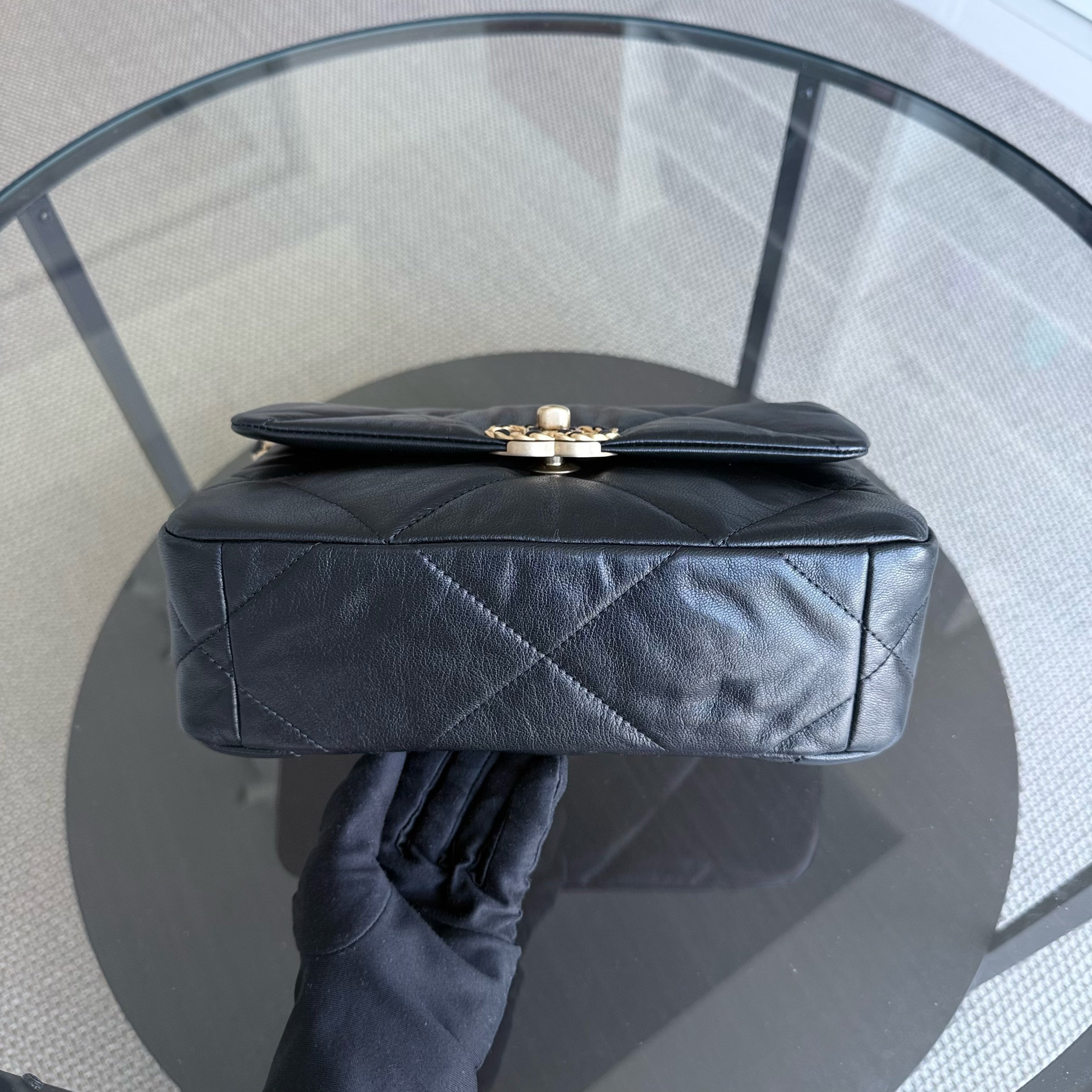 Chanel 19 Bag C19 Small - Quilted Goatskin Black Gold Two-tone Hardware Series 30