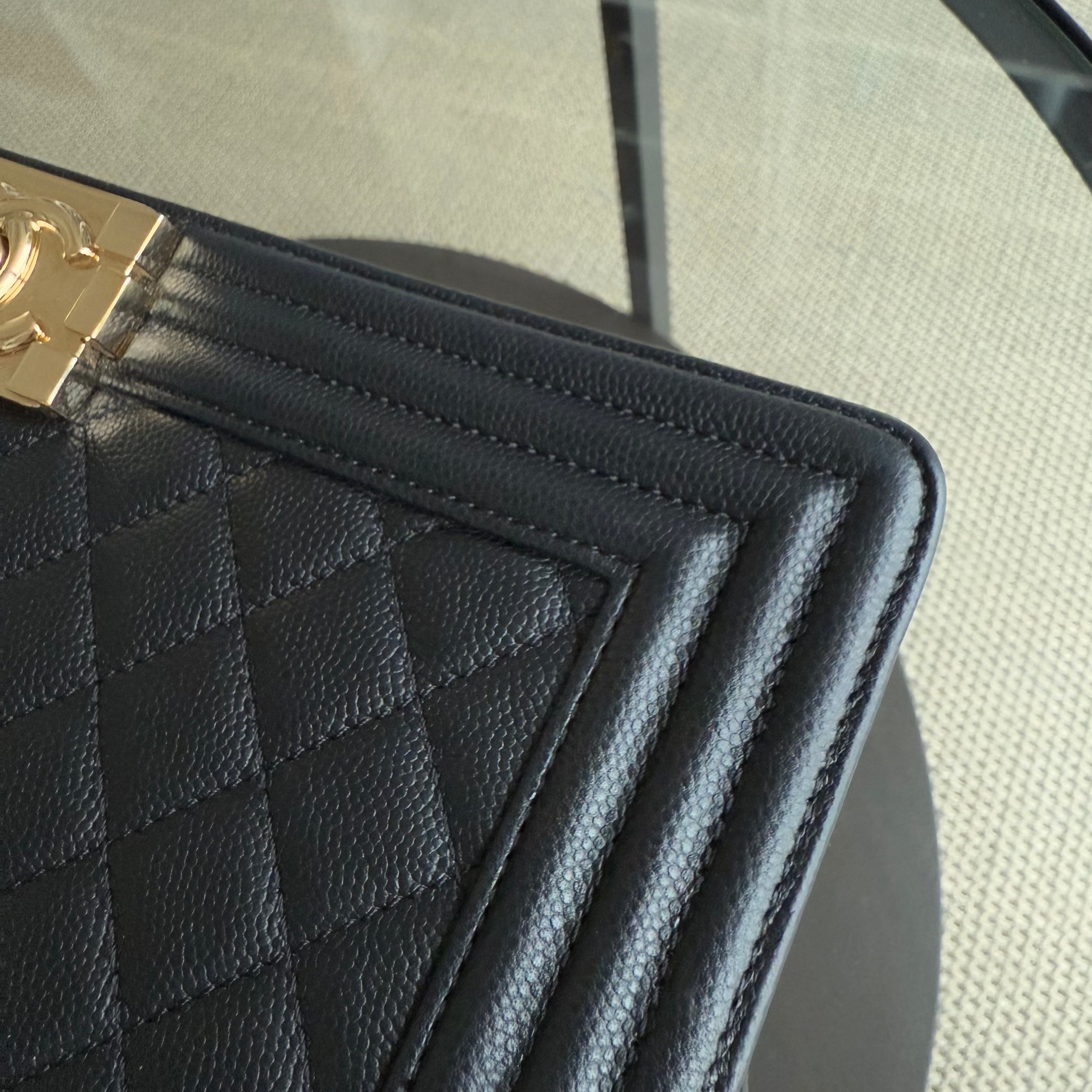 Chanel Boy New Medium - Caviar 28CM Quilted Black Gold Hardware Series 23