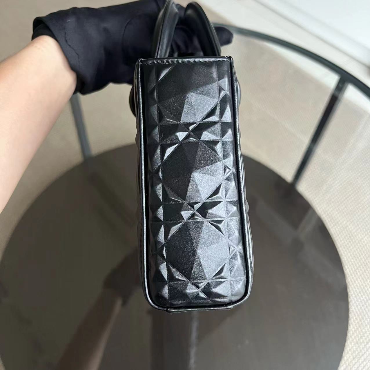 Dior D-Joy Medium - Black Cannage Dimond Motif All Black Hardware