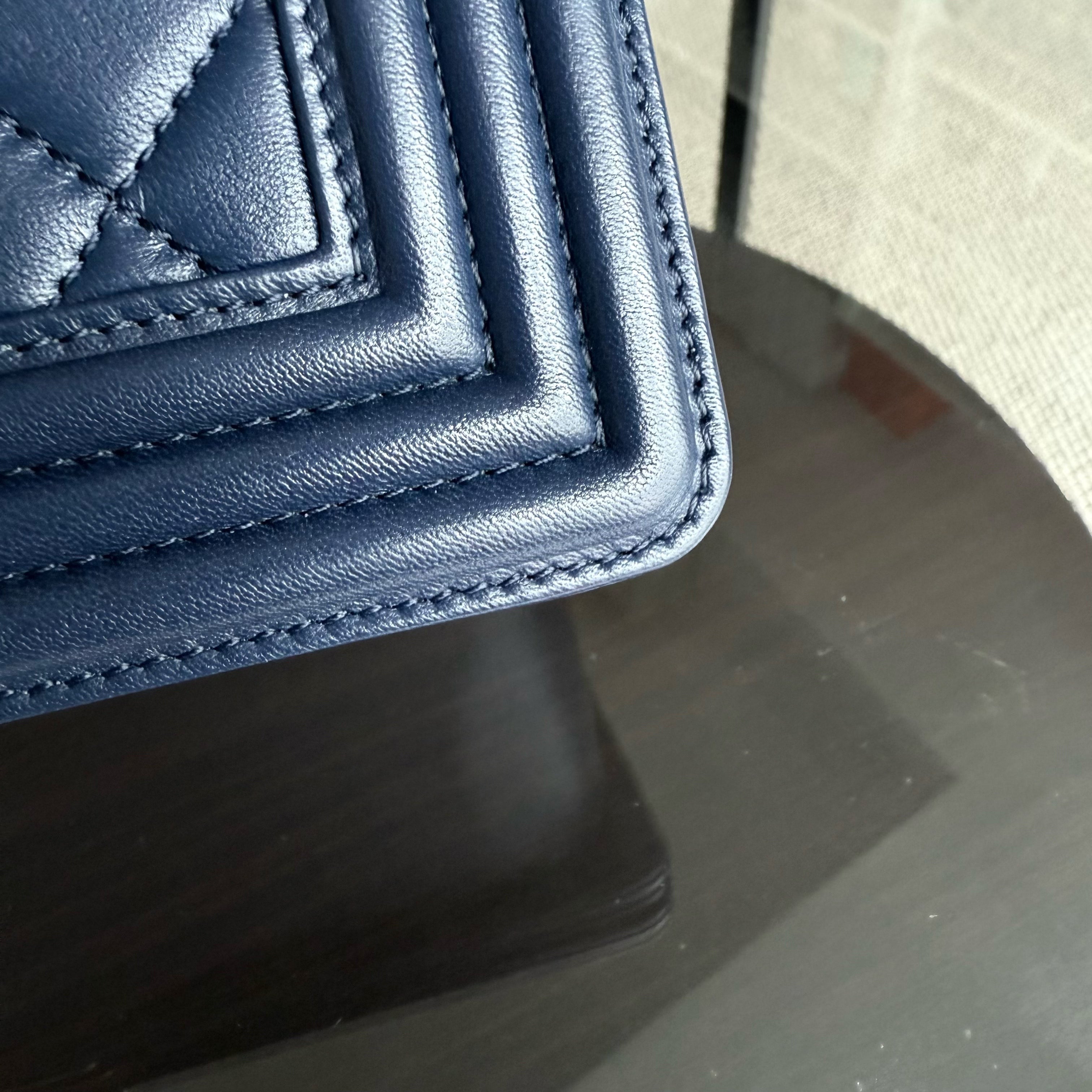 Chanel Boy Meidum - 25CM Quilted Lambskin Dark Blue Gold Hardware Series 21