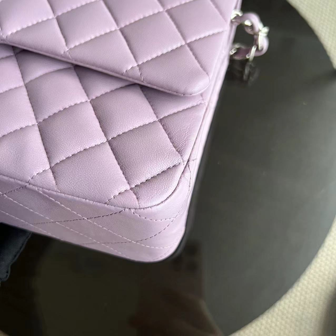 Double Flap Quilted Lambskin Violet Silver Hardware Series 17