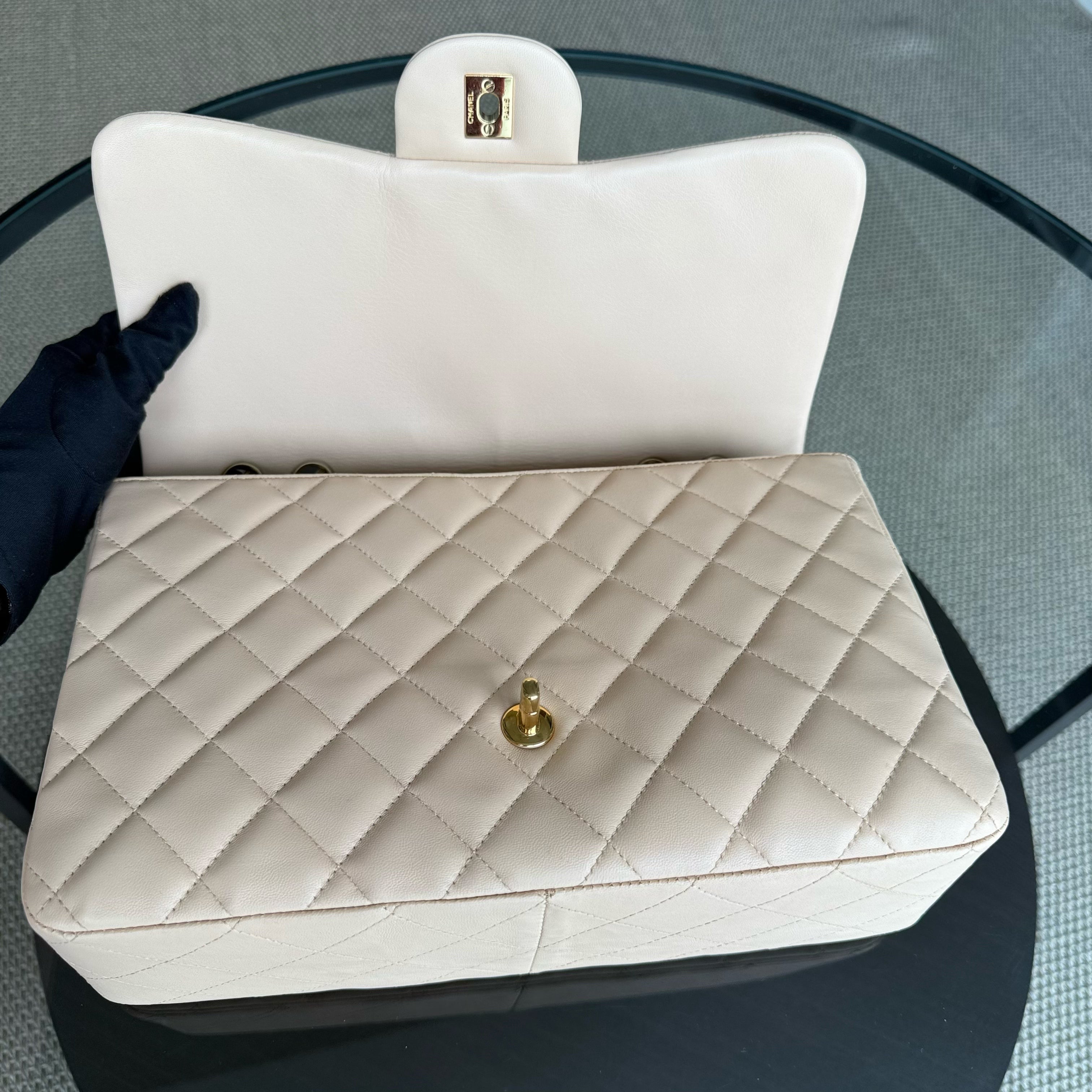 Chanel Classic Flap Jumbo - 30CM Single Flap Quilted Lambskin Beige Gold Hardware Series 13