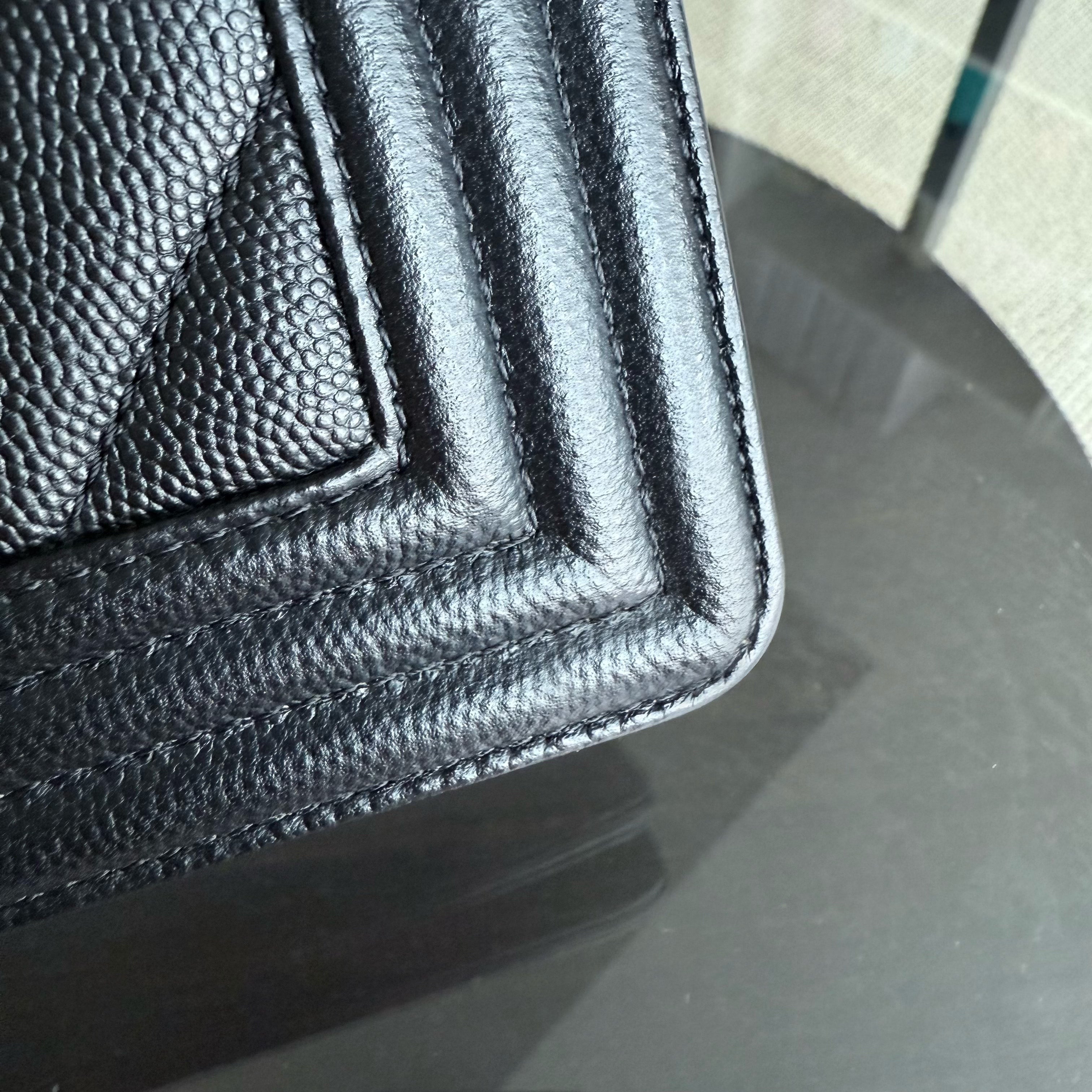 Chanel Boy Medium - Caviar 25CM Chevron Black Ruthenium Silver Hardware Series 24