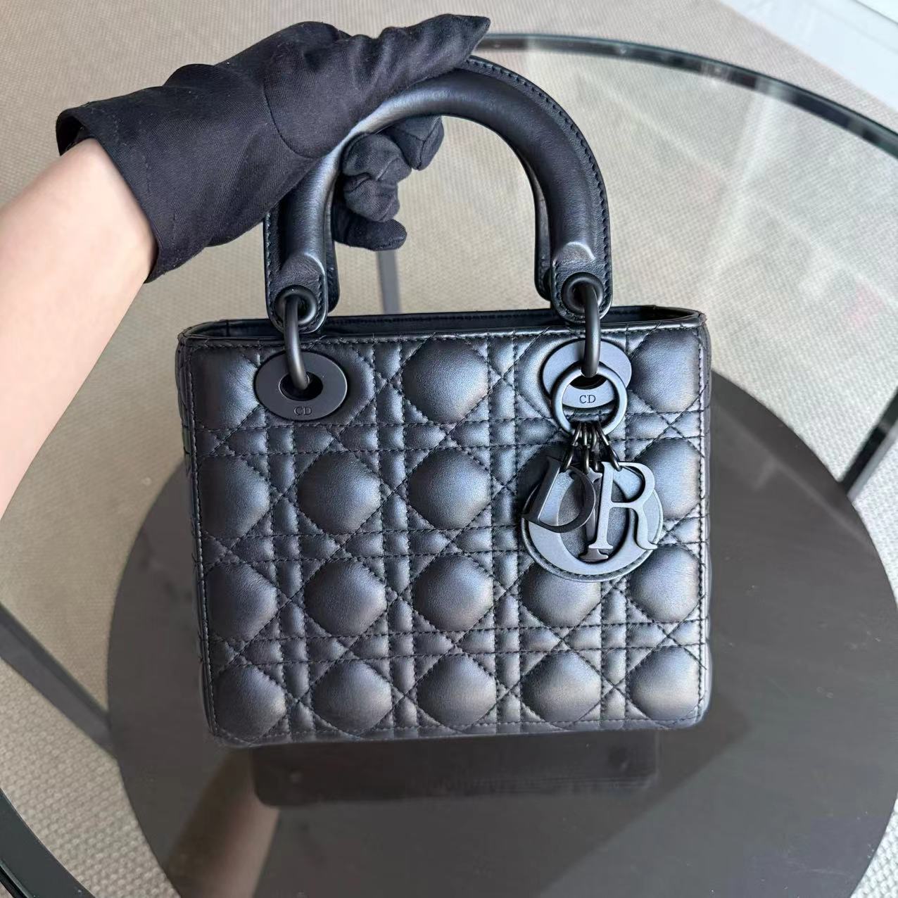 Dior Lady Small ABC - All Black Cannage Calfskin Black Hardware
