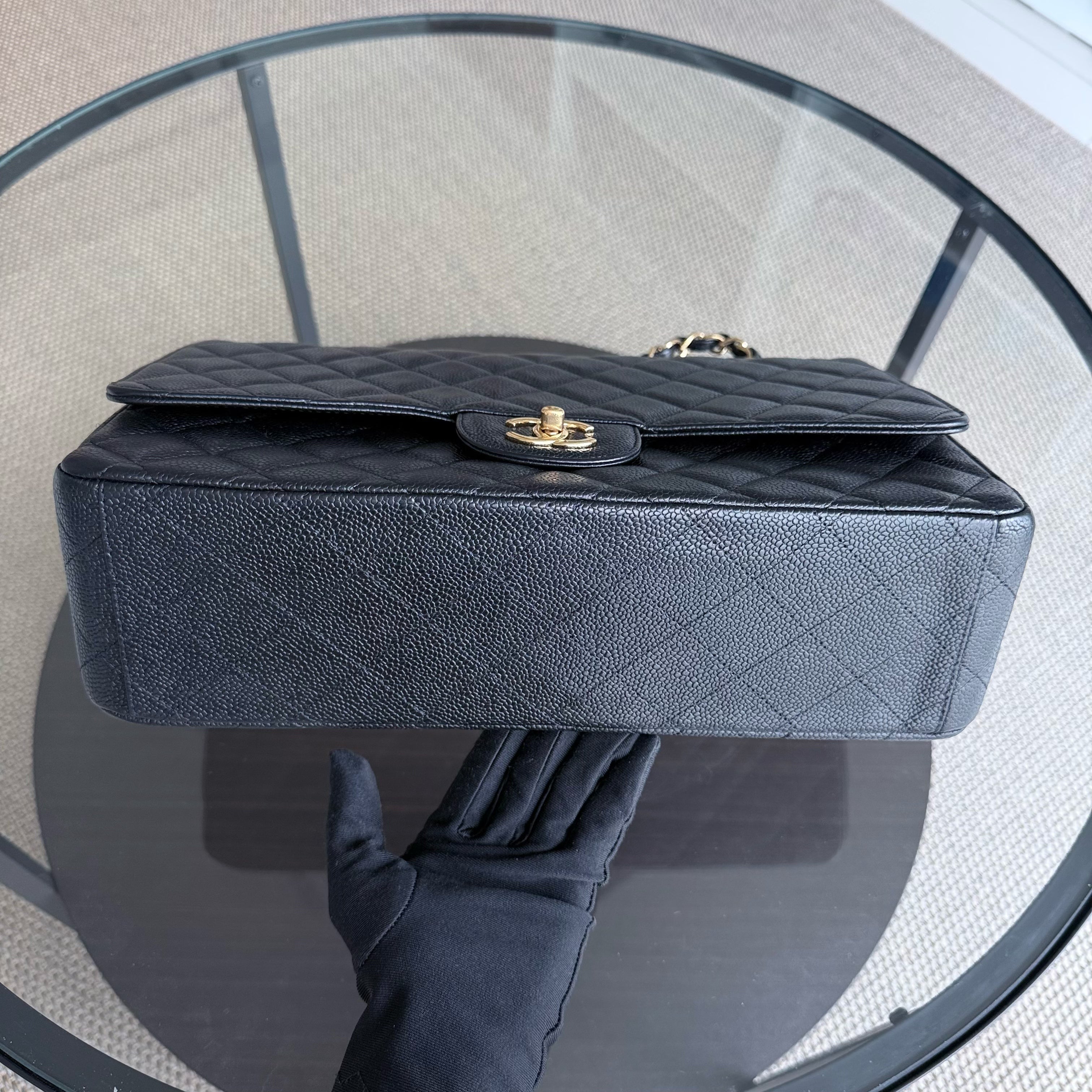 Chanel Classic Flap Maxi - Caviar 33CM Single Flap Black Gold Hardware Series 13