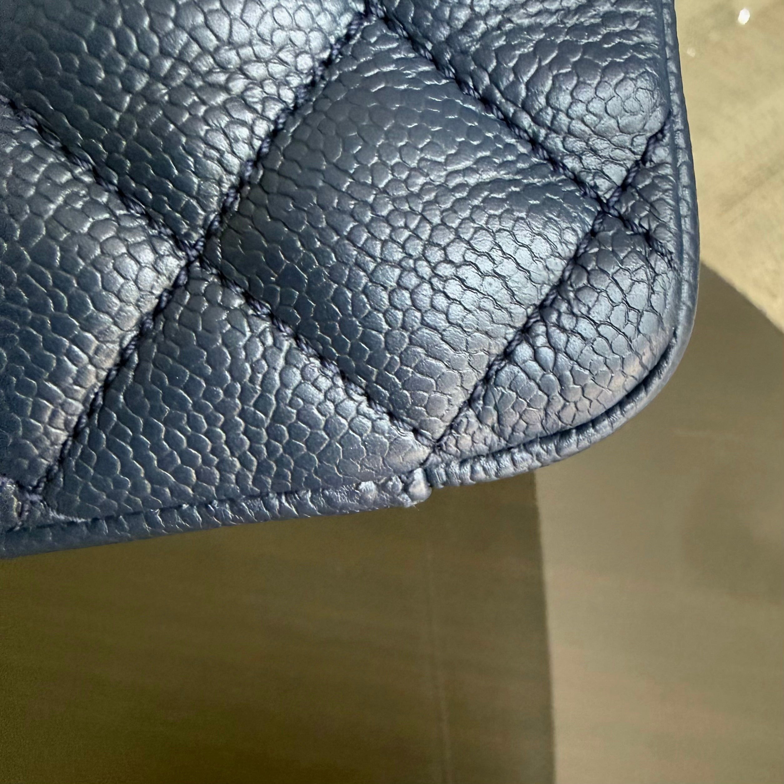 Chanel GST Grand Shopping Tote - Dark Blue Caviar Quilted Silver Hardware Series 13