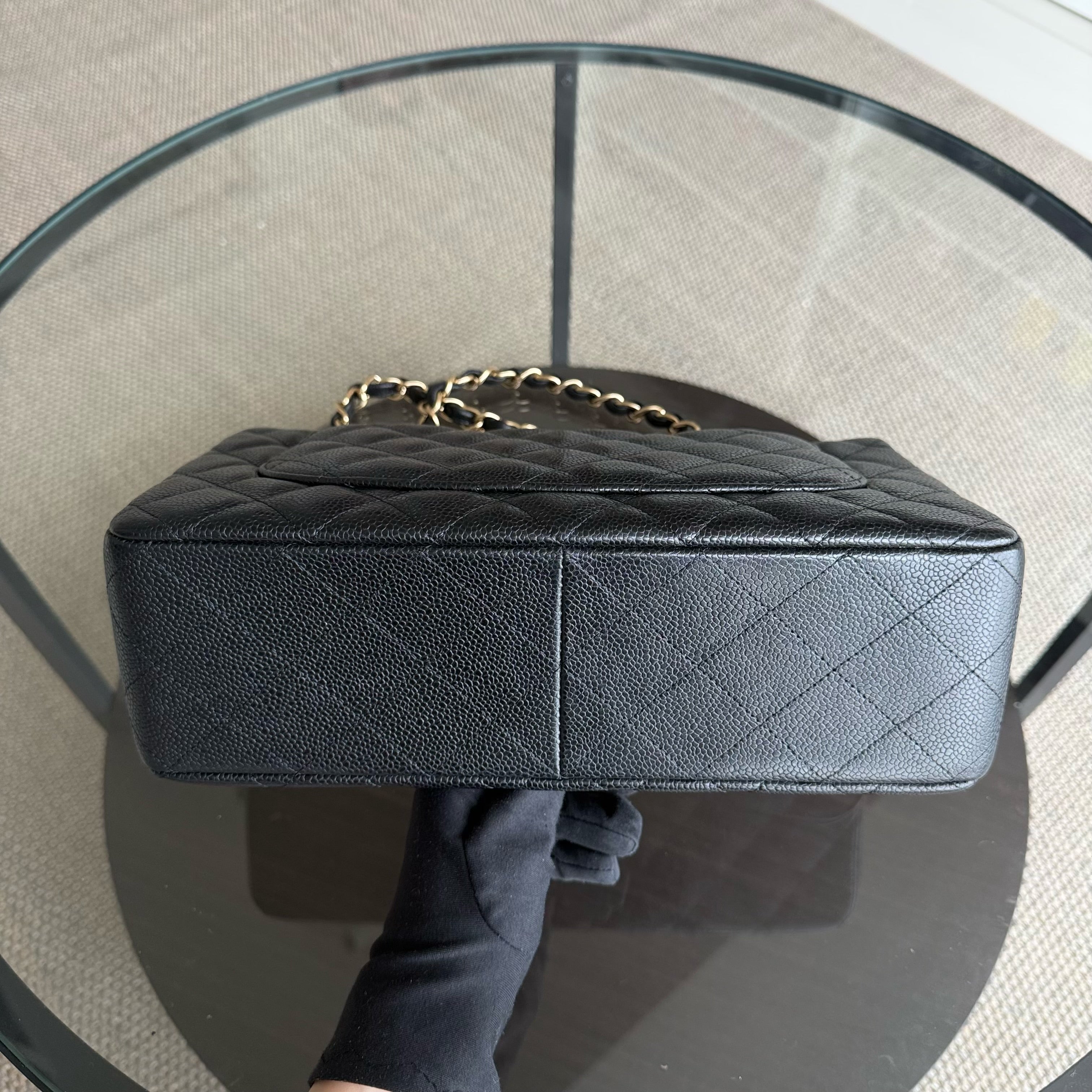 Chanel Classic Flap Jumbo - Caviar 30CM Single Flap Quilted Black Gold Hardware Series 13