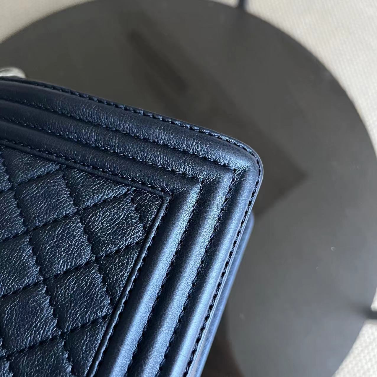 Chanel Boy - Old Medium Calfskin Metallic Blue Ruthenium Silver Hardware Series 18