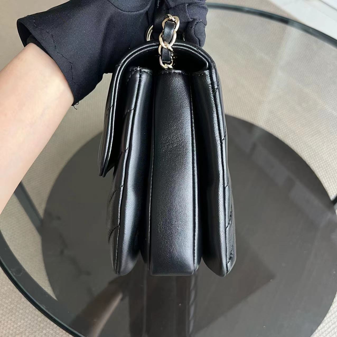 Trendy CC Small 25CM Chevron Lambskin Black Golden Hardware Series 26