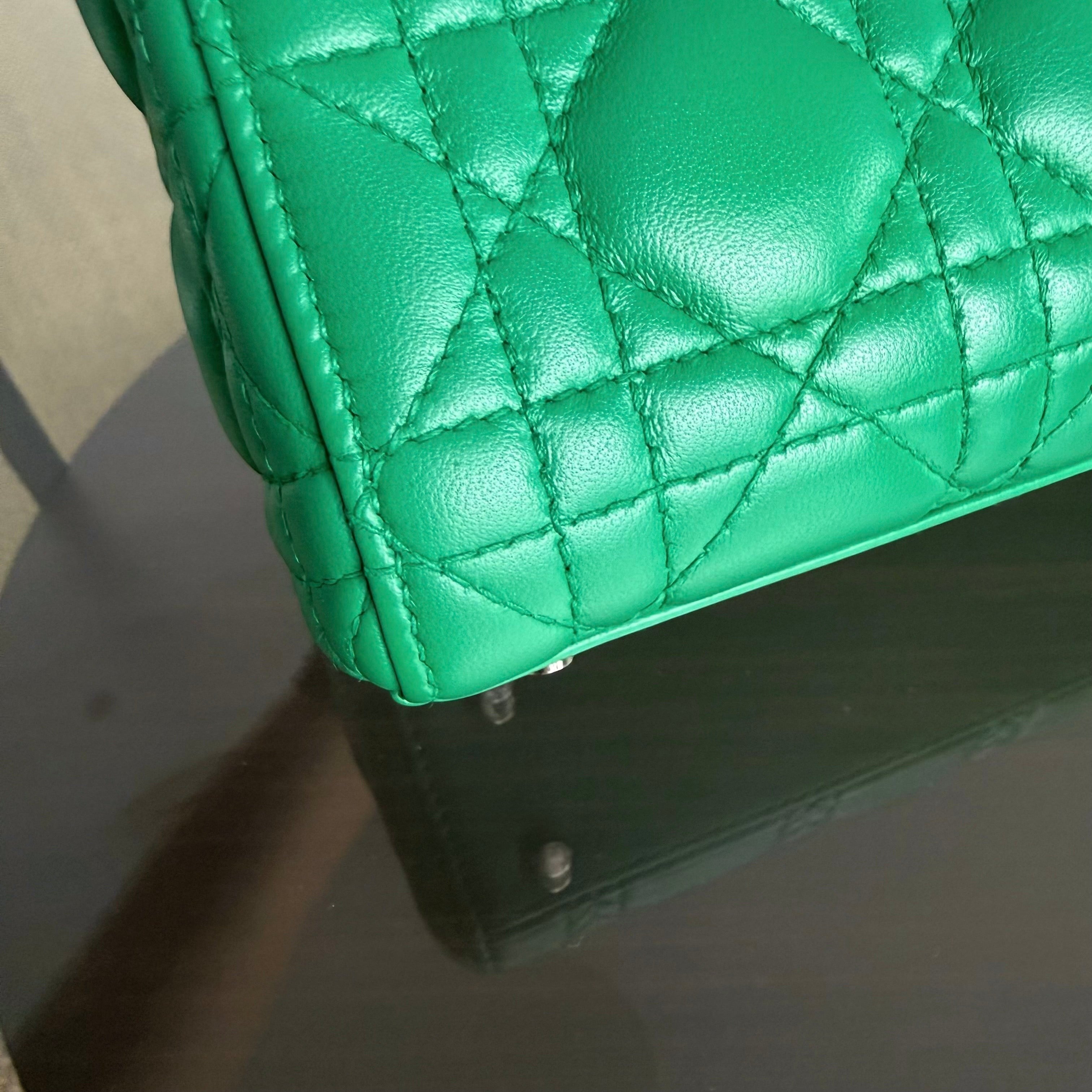 Dior Lady Mini - Cannage Lambskin Emerald Green Silver Hardware Adjustable Strap