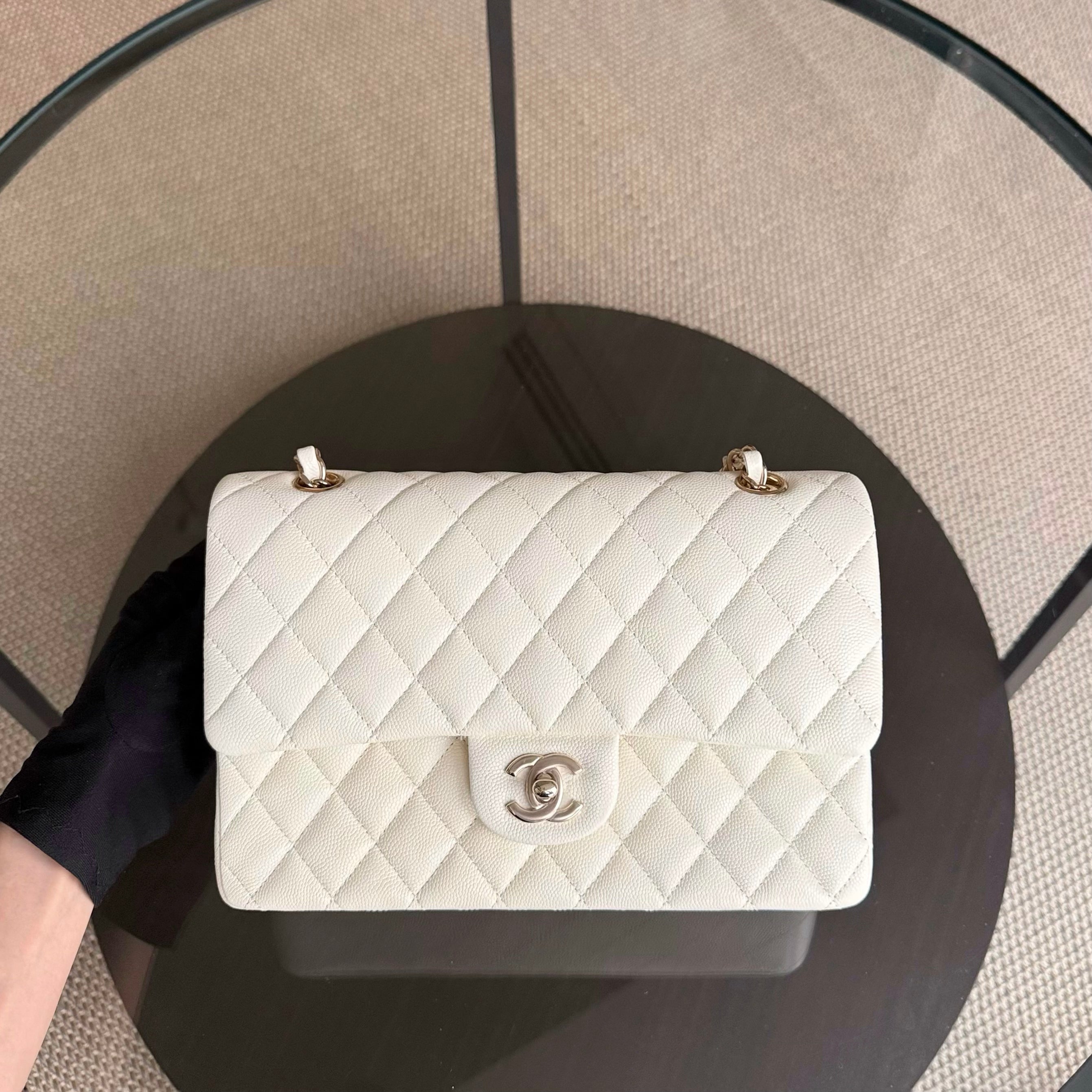 Chanel Classic Flap Small - Caviar 23CM Quilted Grained Calfskin White Gold Hardware Series 26