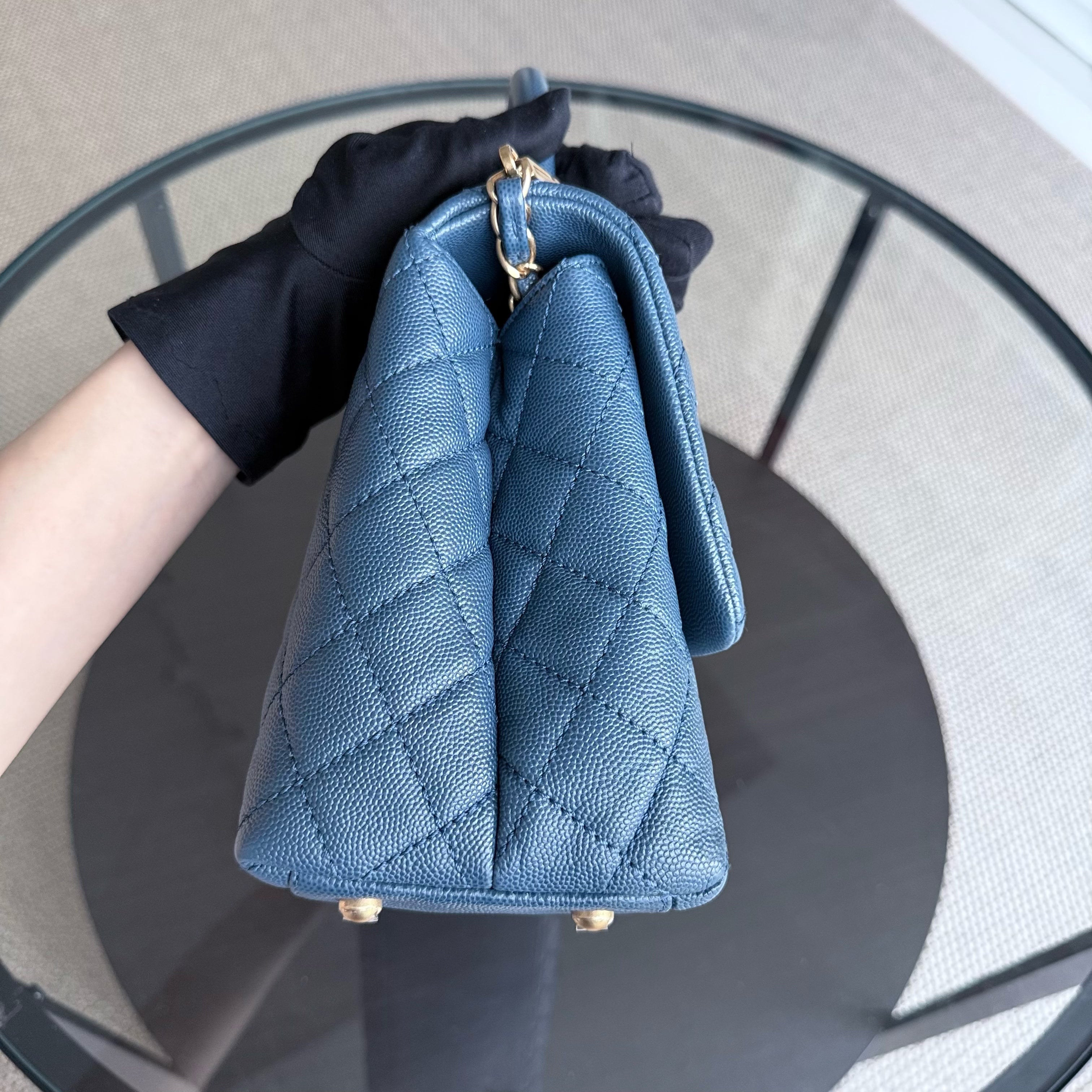 Chanel Coco Handle Medium - Caviar Quilted Blue Grained Calfskin Gold Hardware Series 24