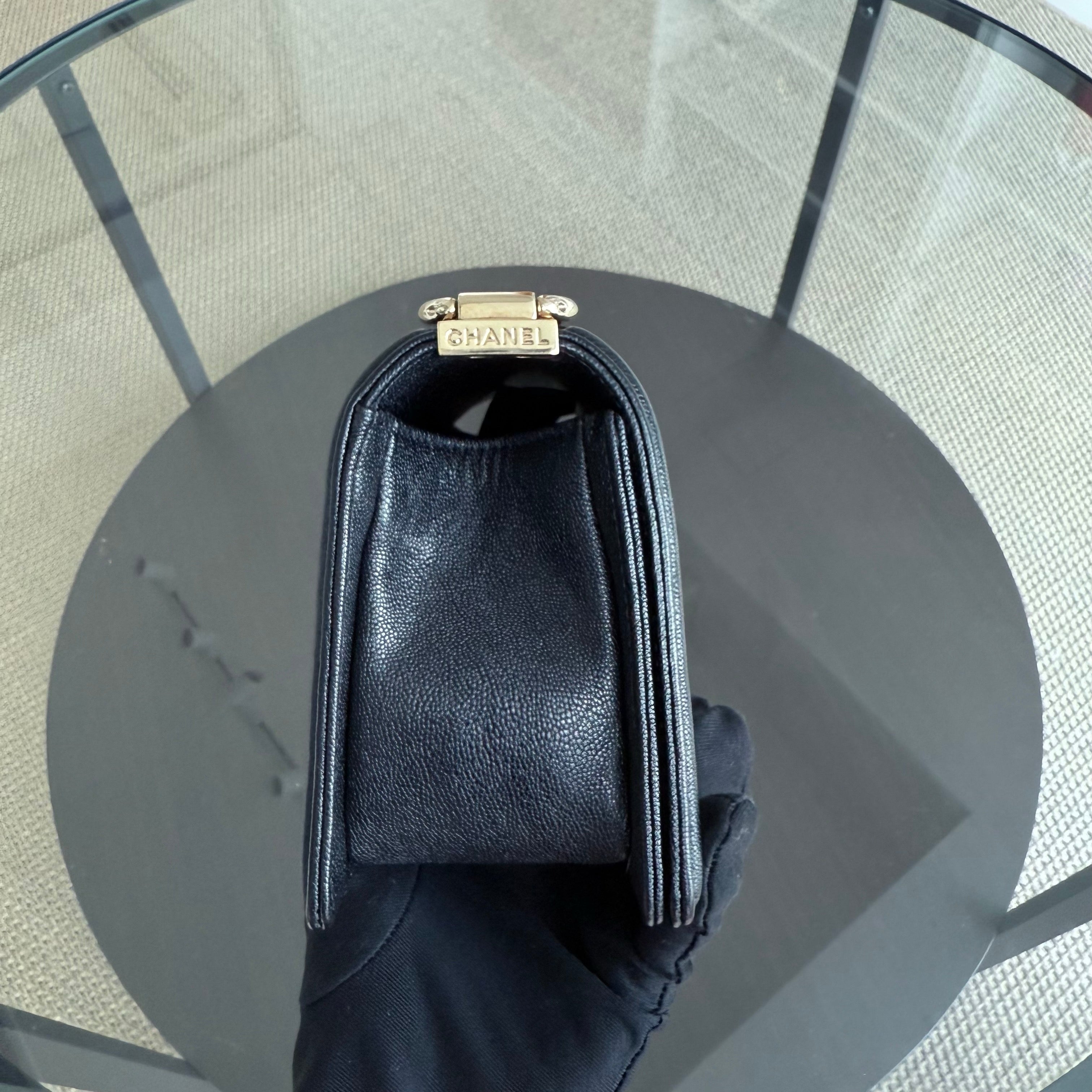 Chanel Boy Small - Caviar 20CM Chevron Black Shiny Gold Hardware Series 27