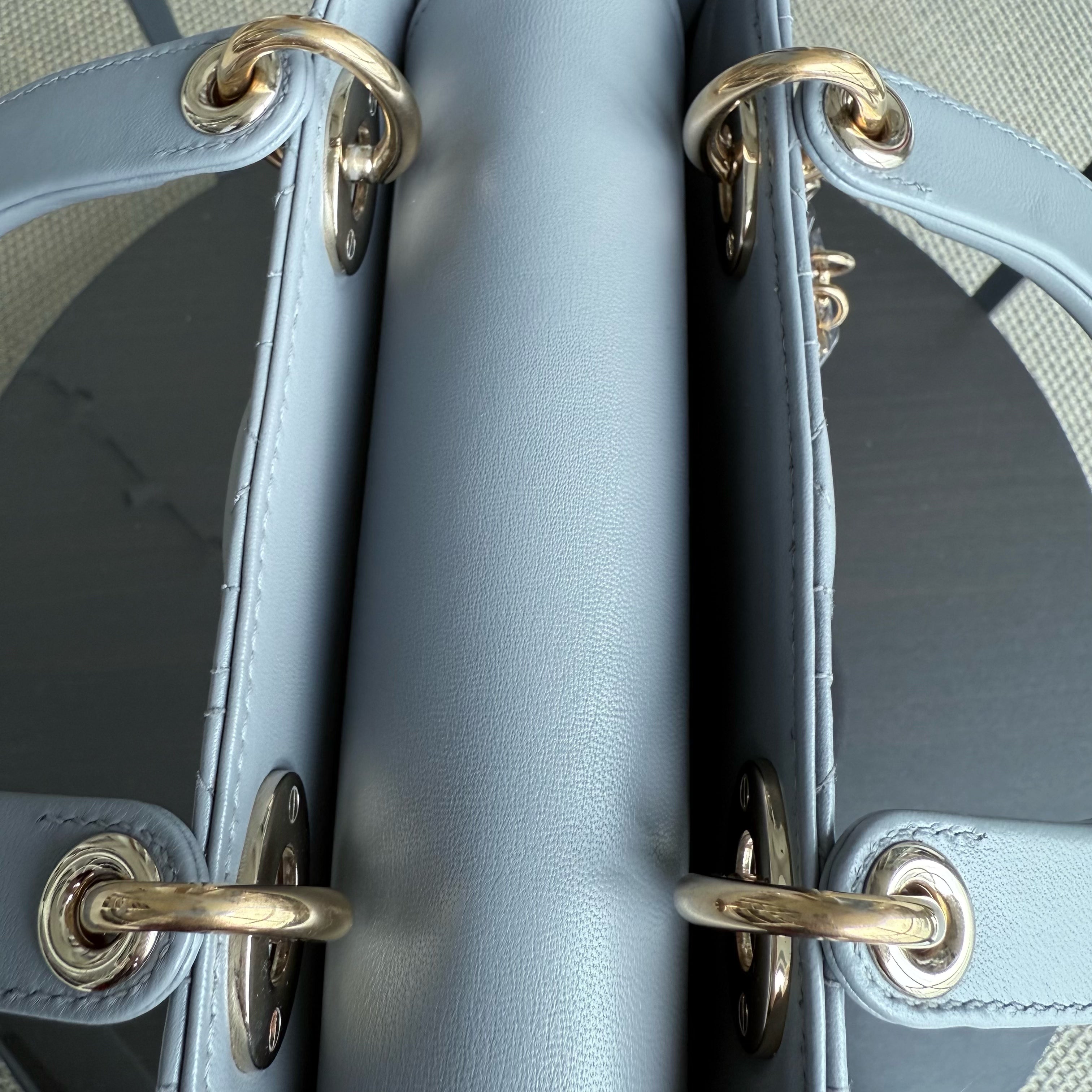 Dior Lady Small - Cannage Lambskin Light Grey Gray Gold Hardware