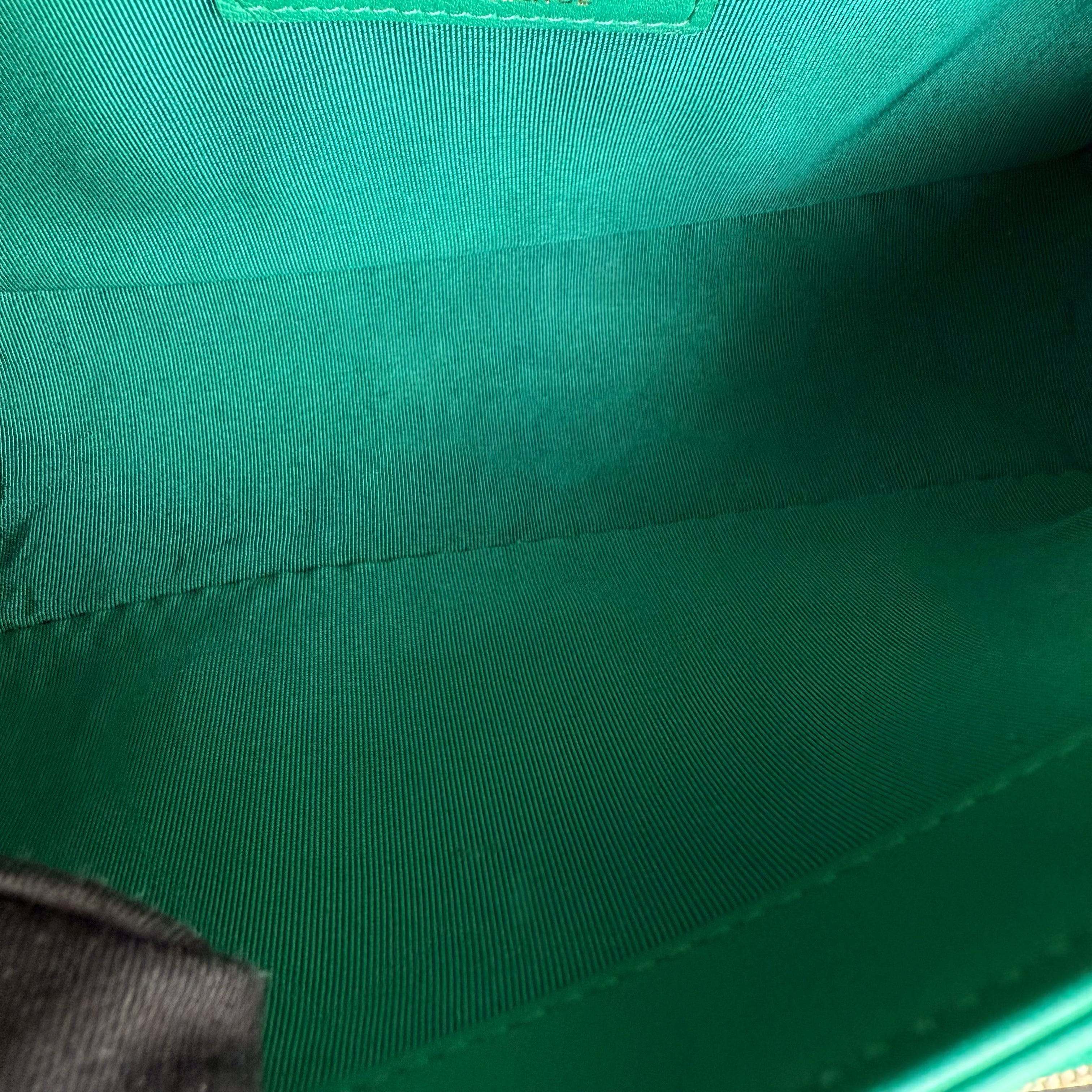 Chanel Boy Medium - 25CM Quilted Lambskin Green Gold Hardware Series 28