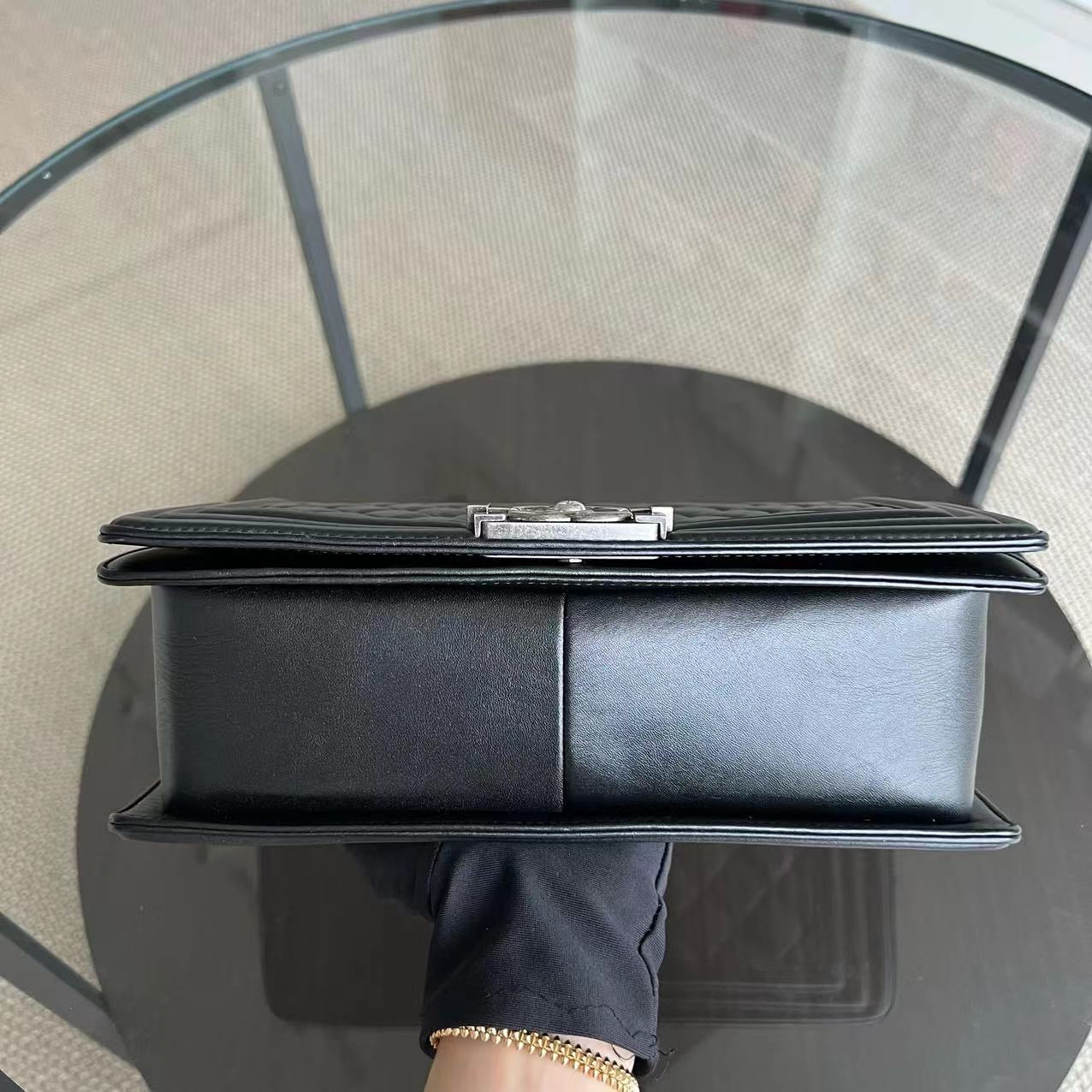 Chanel Boy Medium - 25CM Quilted Calfskin Black Limited Edition Ruthenium Silver Hardware Series 20