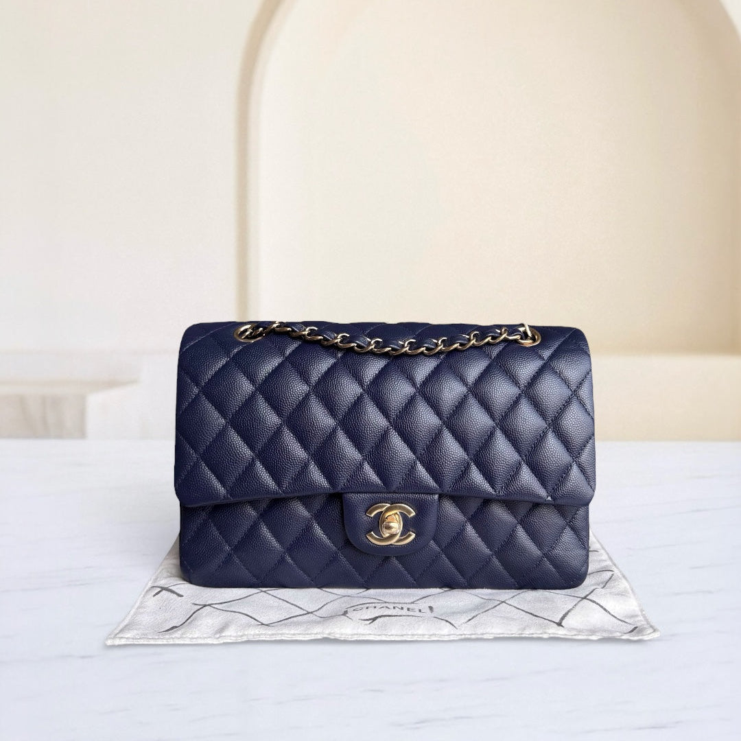 Chanel Classic Flap Medium - Caviar 25CM Quilted Dark Midnight Blue Gold Hardware Series 31