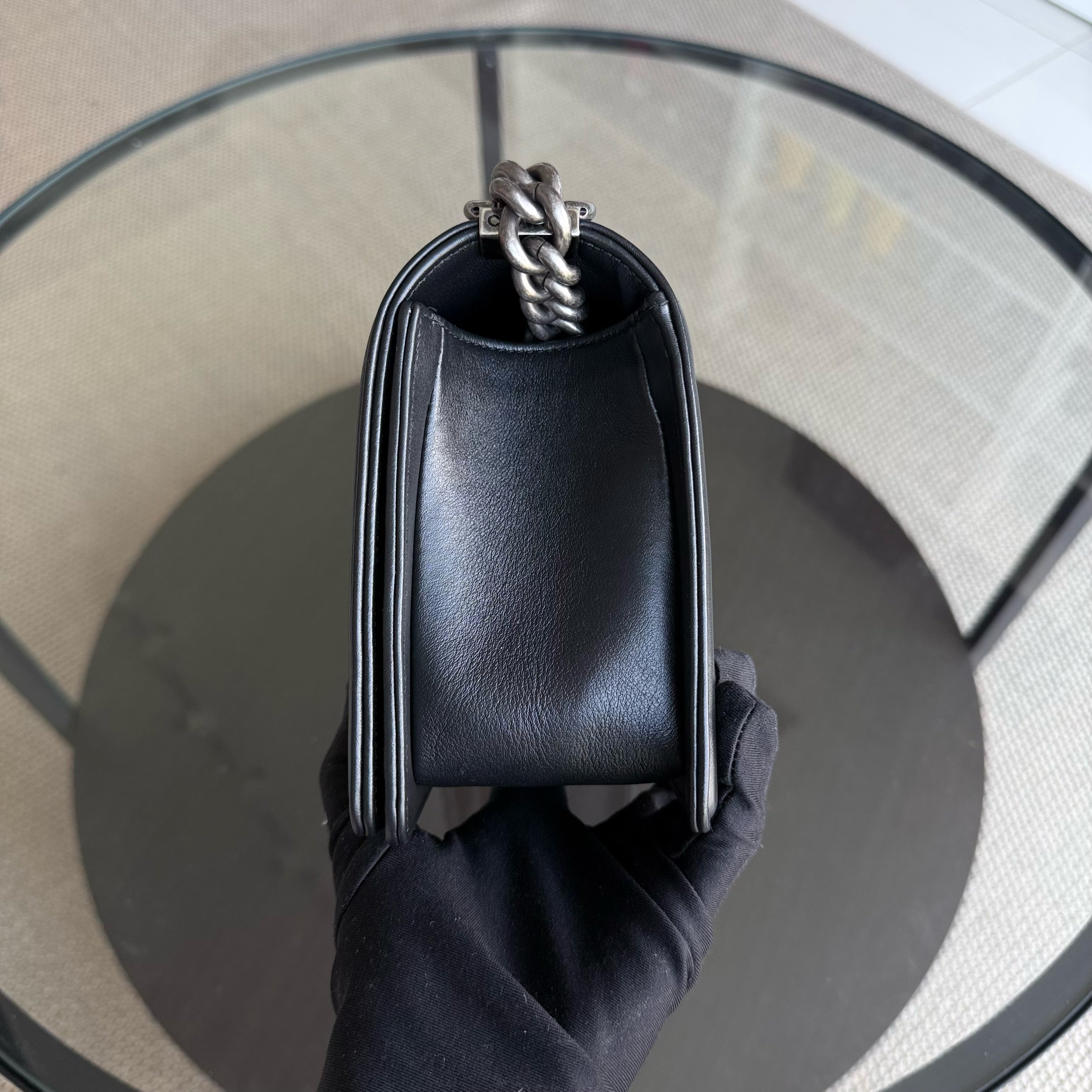 Chanel Boy Medium - 25CM Quilted Calfskin Black Ruthenium Silver Hardware Series 20