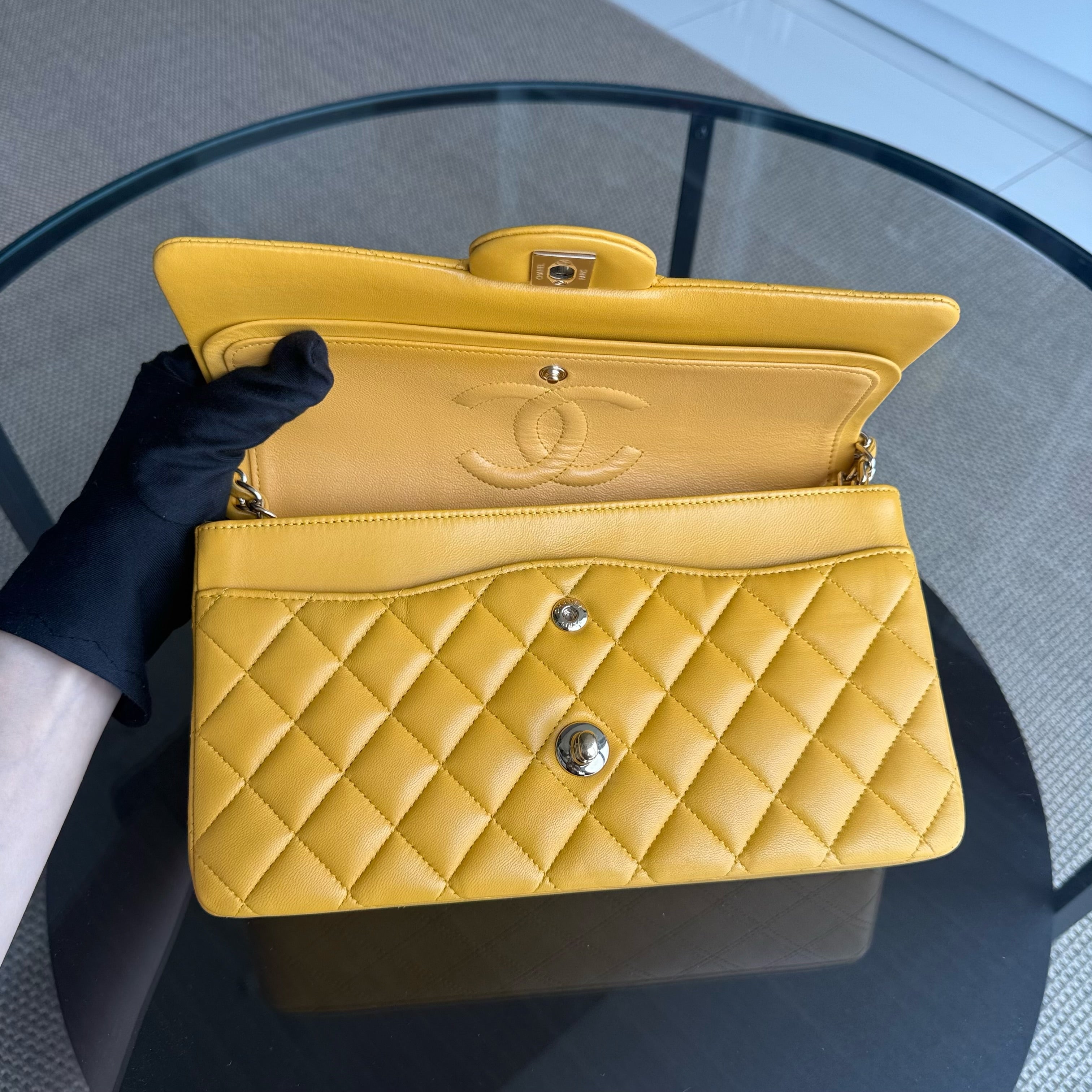 Chanel Classic Flap Medium - 25CM Quilted Lambskin Yellow Gold Hardware Series 22