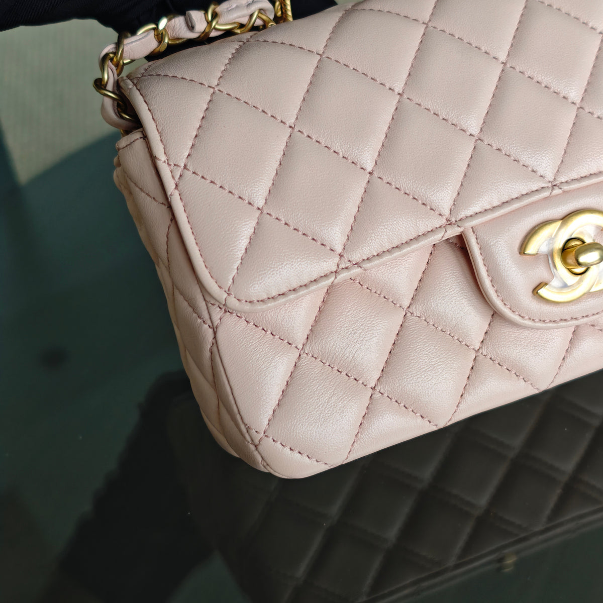 Chanel Classic Flap Mini Top Handle -Quilted Lambskin Gold Hardware Microchip