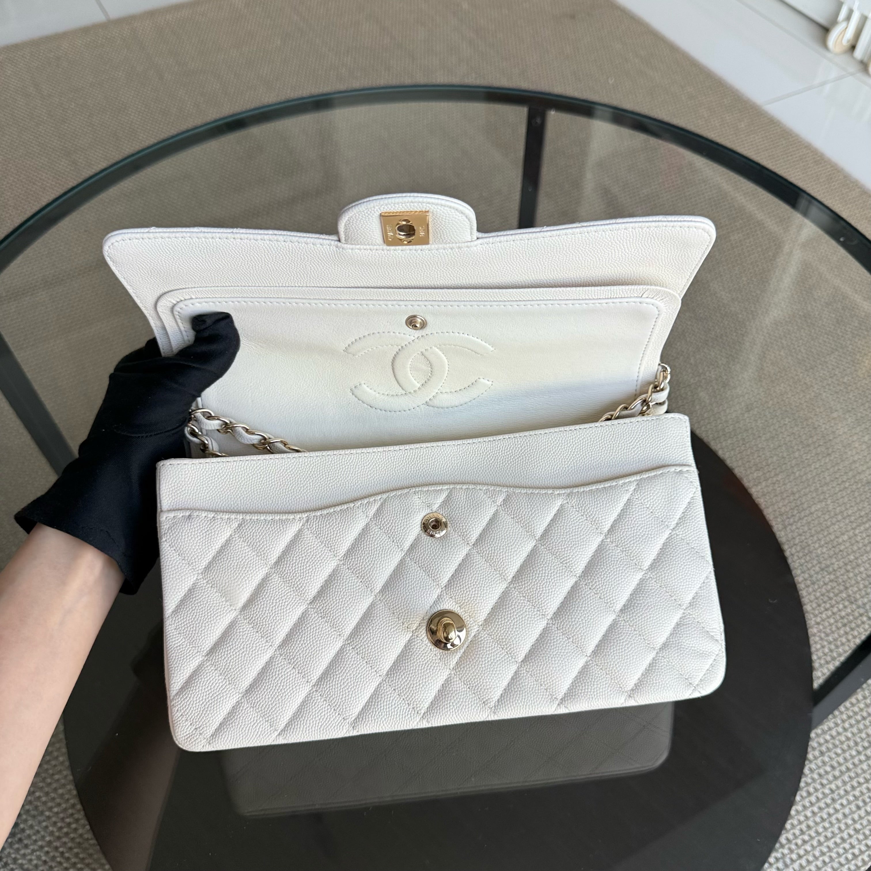 Chanel Classic Flap Medium - Caviar Quilted Grained Calfskin White Gold Hardware Series 23