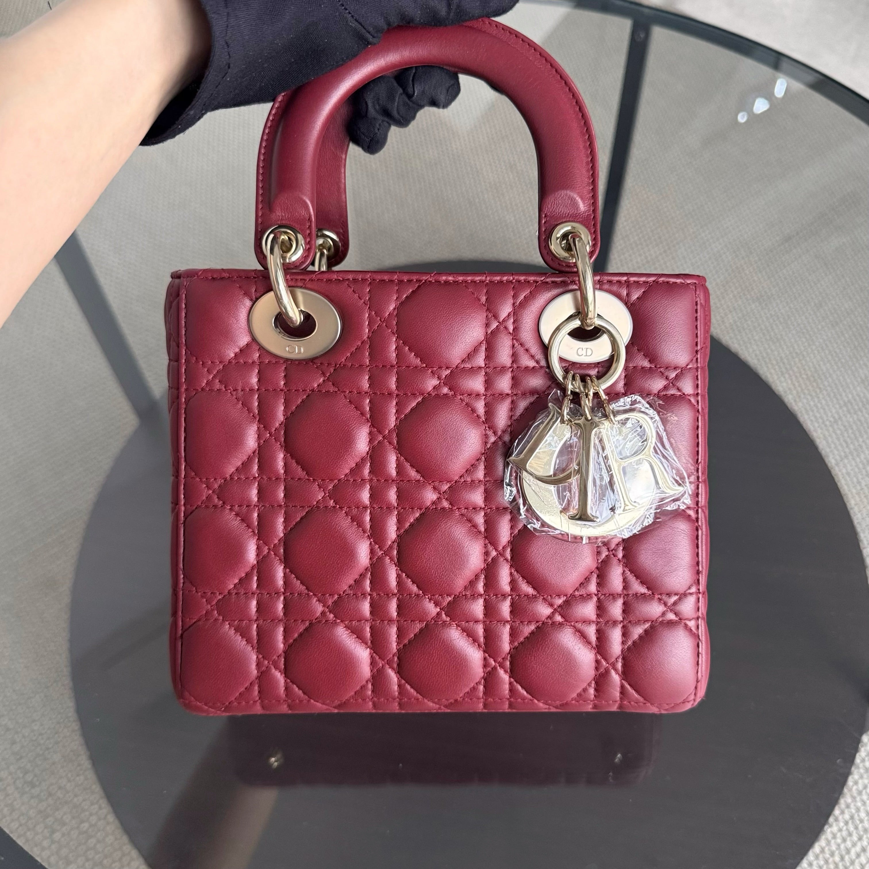 Dior Lady Small Flap - Cannage Lambskin Dark Red Burgundy Gold Hardware