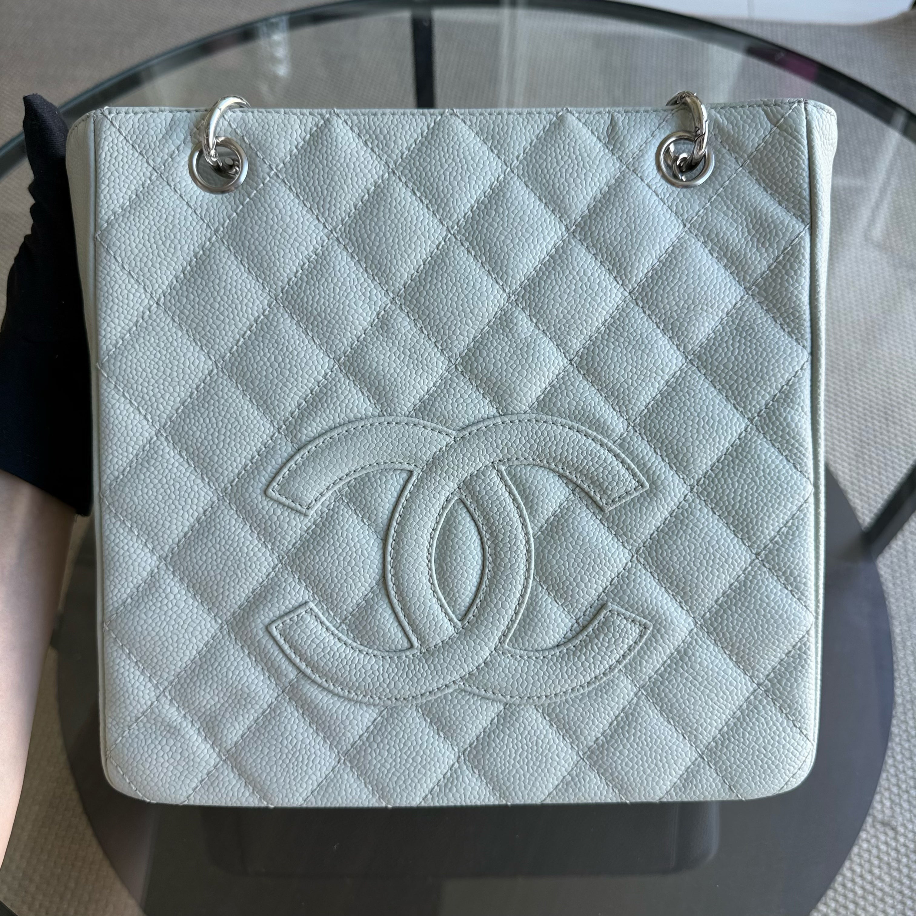 Chanel PST Petite Shopping Tote - Caviar Quilted Light Mint Cyan Silver Hardware