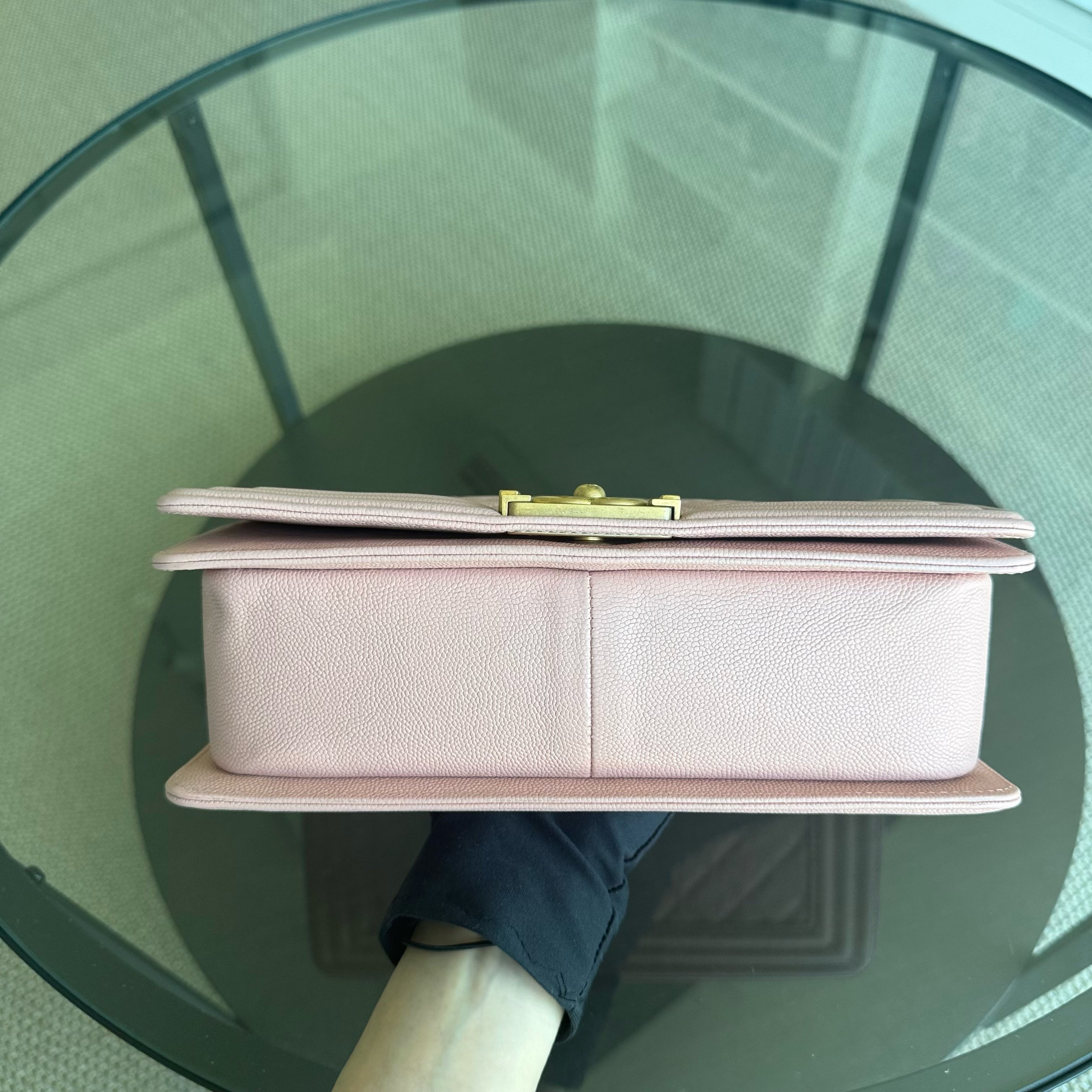 Chanel Boy Medium - Caviar 25CM Quilted Pink Gold Hardware Series 25