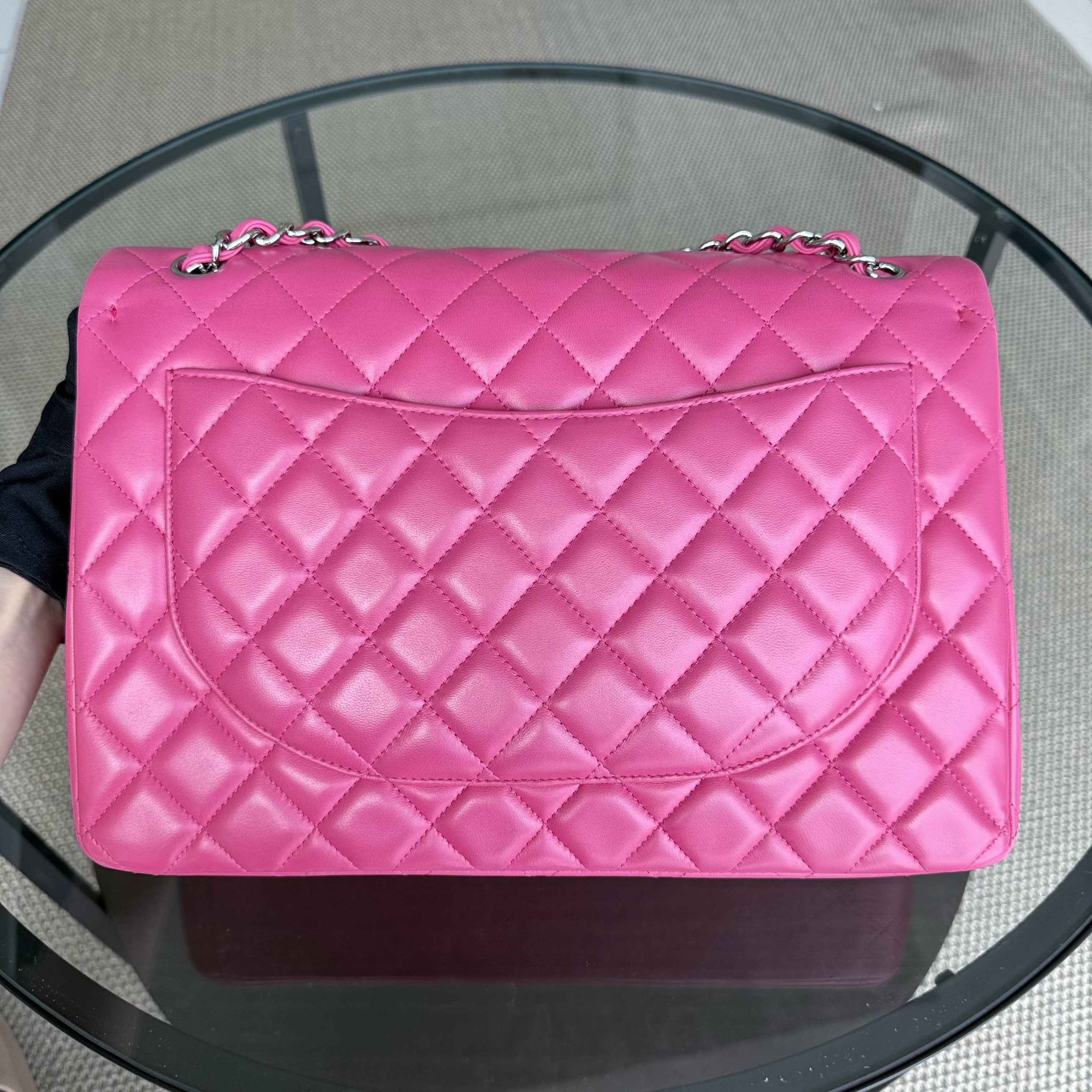 Chanel Classic Flap Maxi - Double Flap 33CM Quilted Lambskin Hot Pink Silver Hardware Series 19