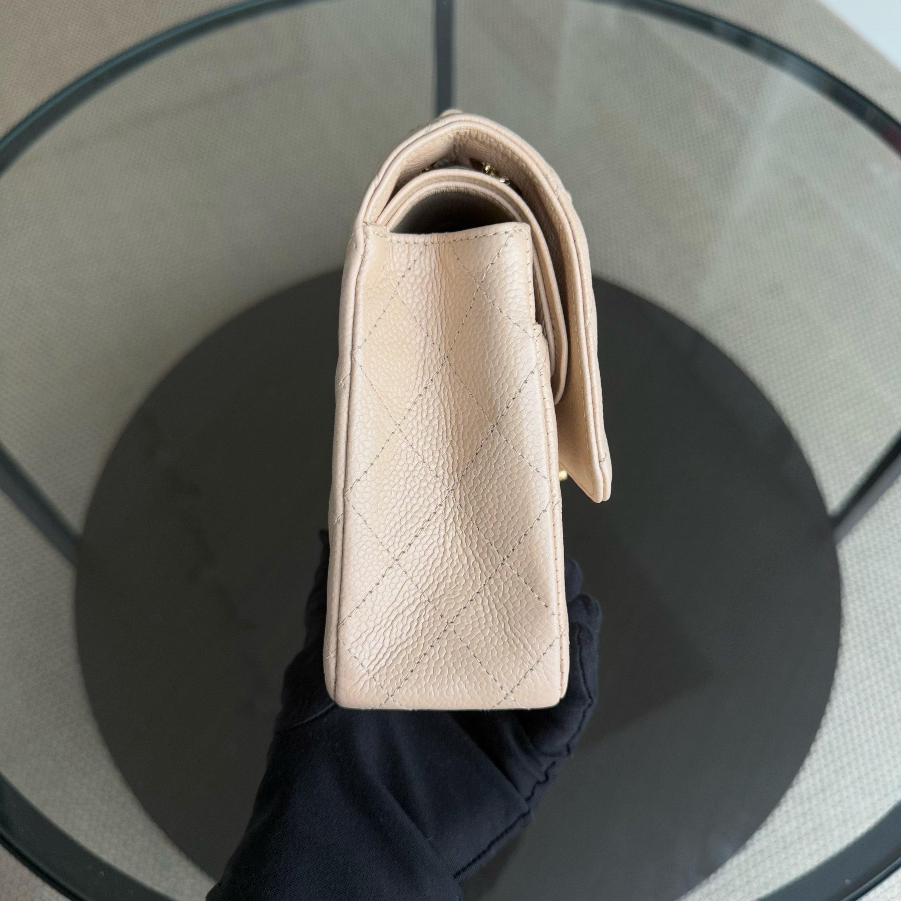 Chanel Classic Flap Medium - Caviar 25CM Quilted Beige Gold Hardware Series 13