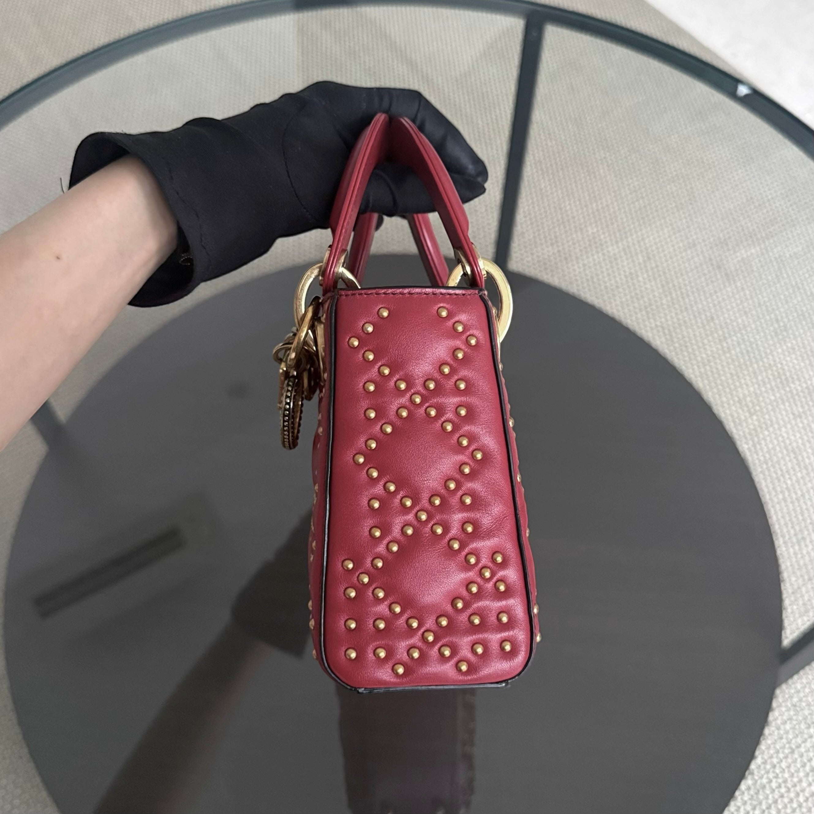 Dior Lady Mini - Valentine Studded Red Golden Hardware