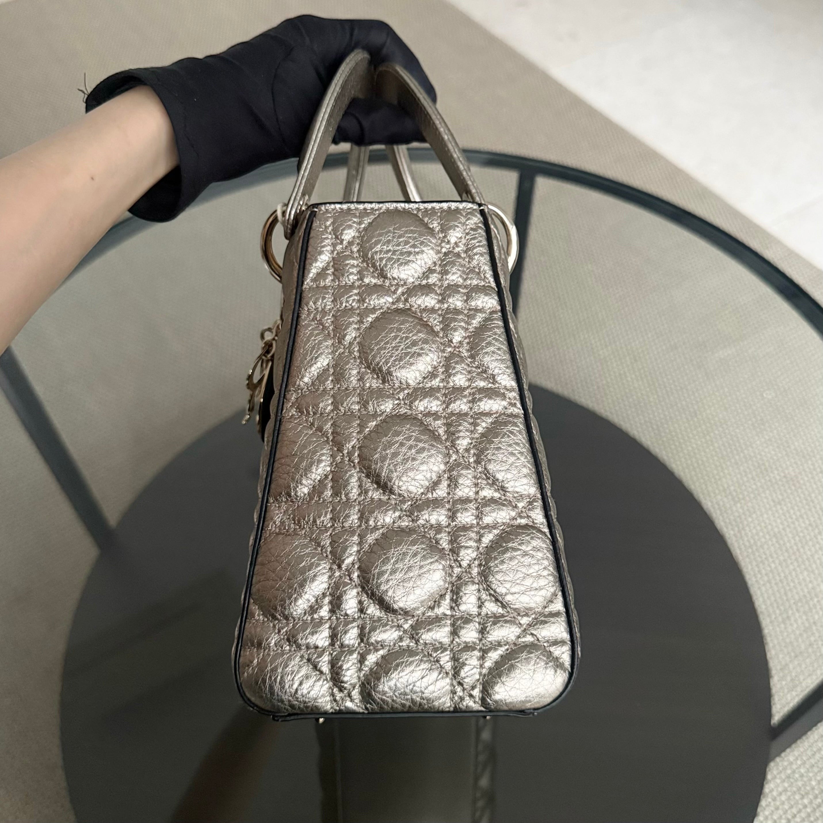 Dior Lady Medium Flap - Cannage Metallic Gold Gold Hardware