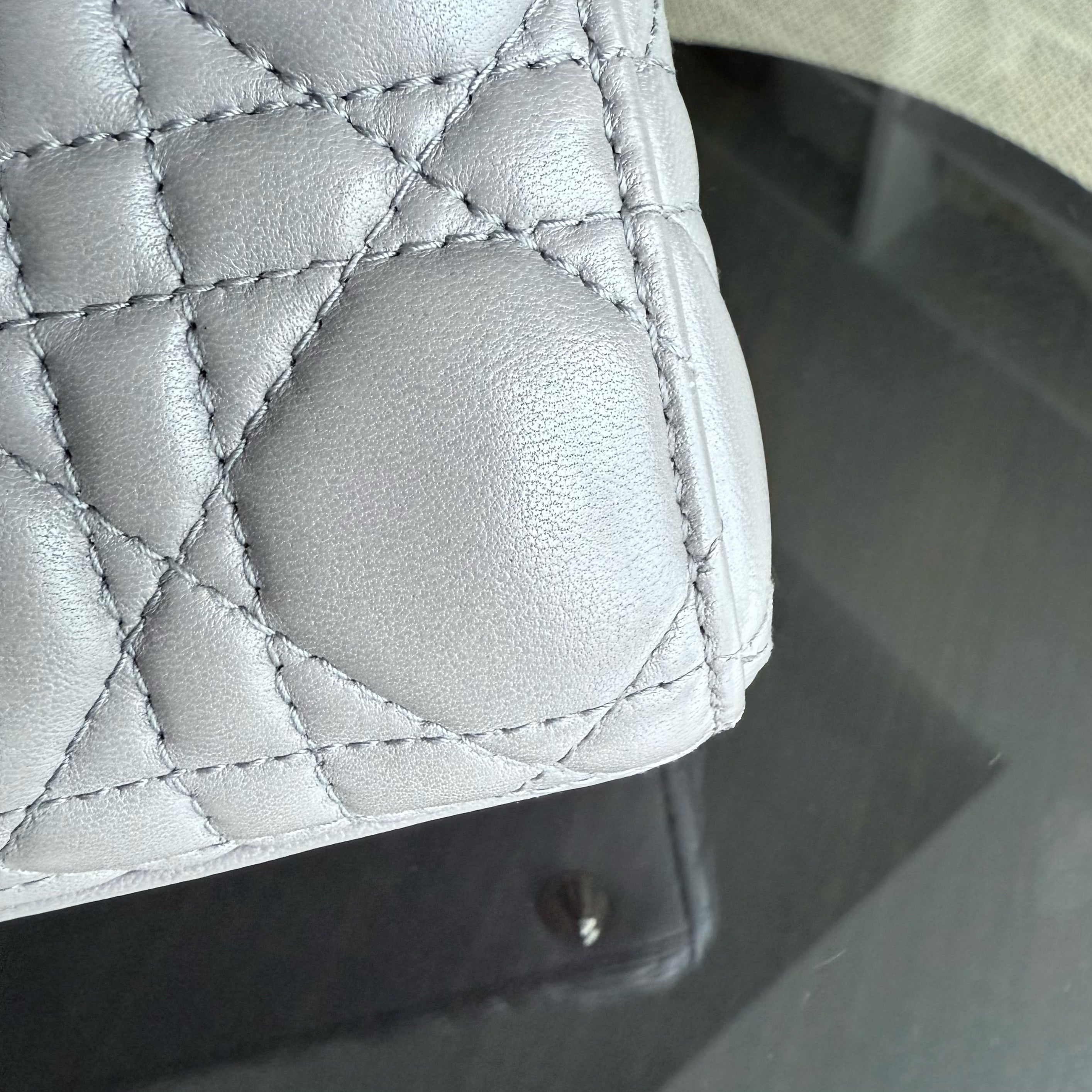 Dior Lady Small - Cannage Lambskin Grey Gray Gold Hardware