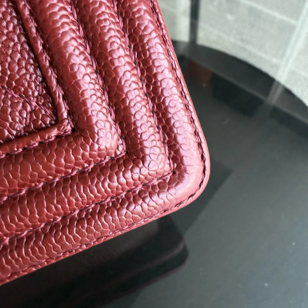 Chanel Boy Medium - 28CM Caviar Quilted Grained Calfskin Burgundy Dark Red Silver Hardware Series 19