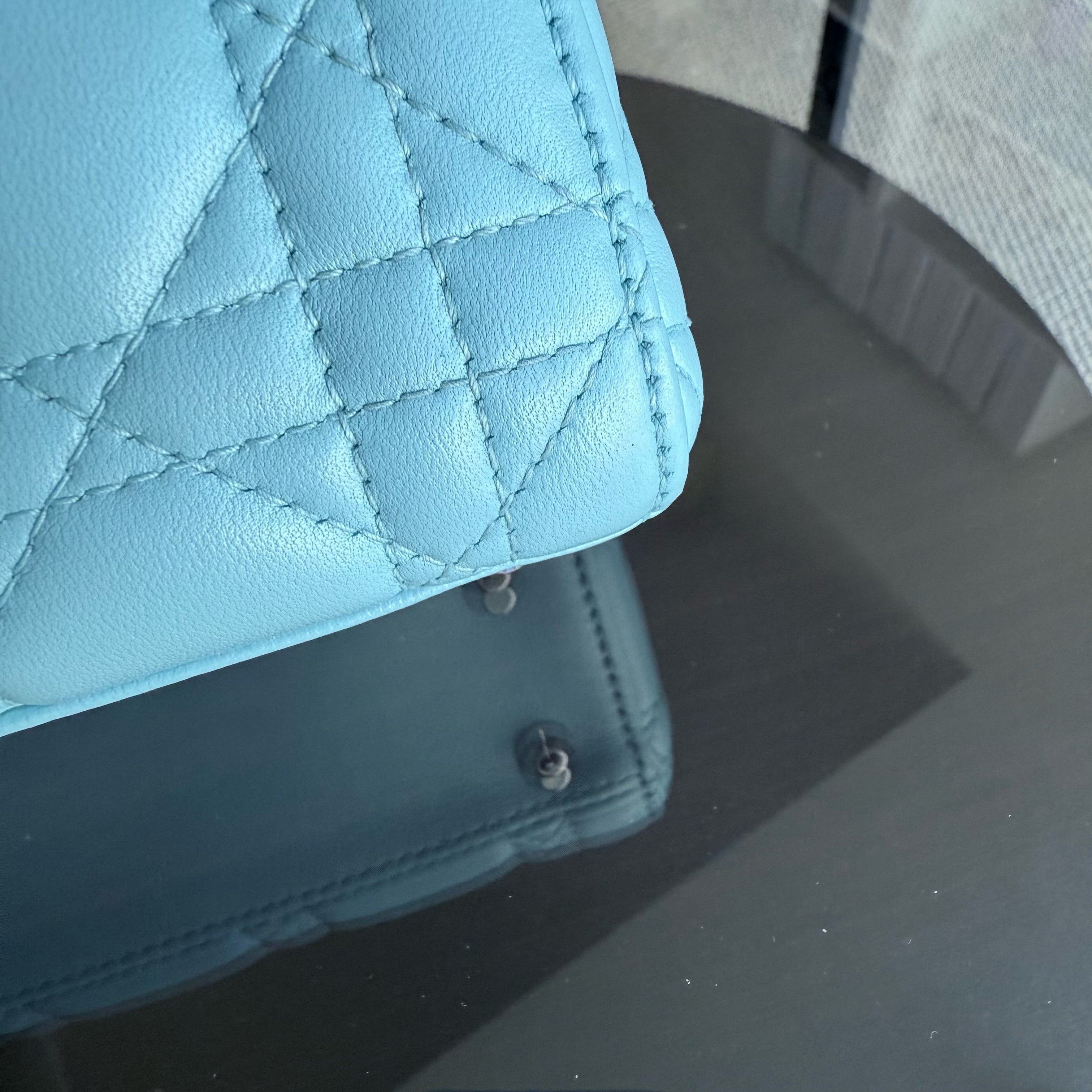 Dior Lady Mini - Cannage Lambskin Light Blue Silver Hardware Adjustable strap
