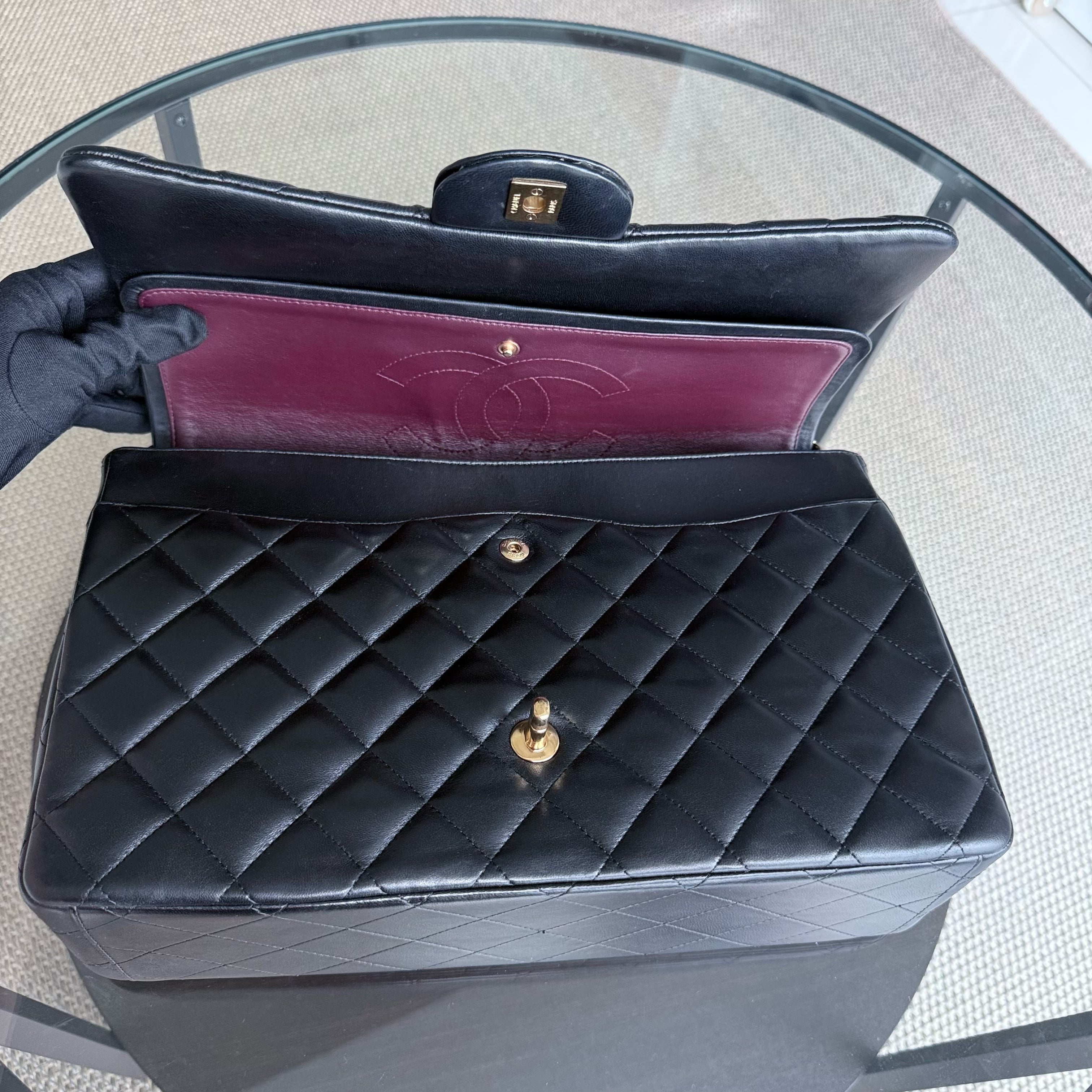 Chanel Classic Flap Maxi - Double Flap 33CM Quilted Lambskin Black Gold Hardware Series 15