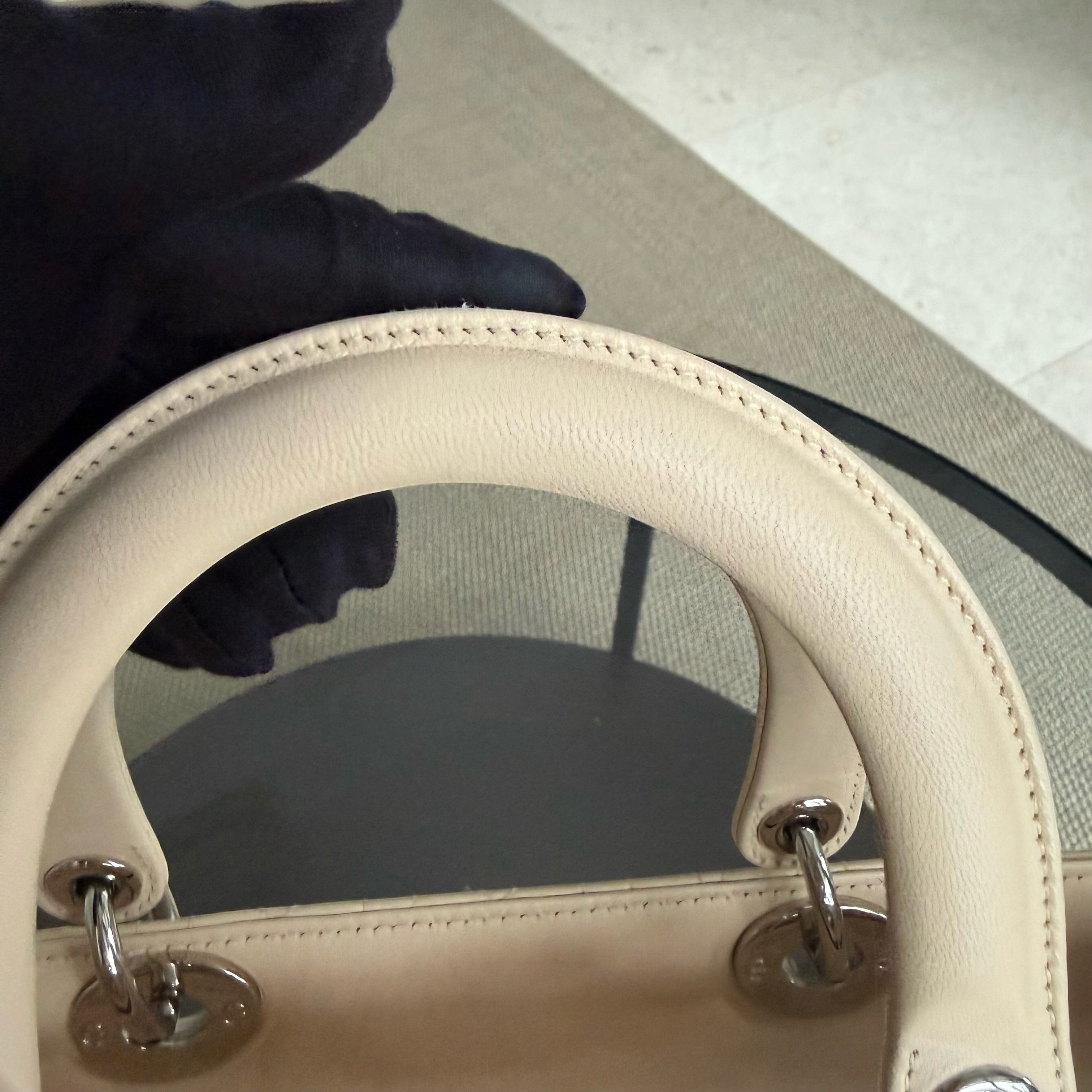Dior Lady Large - Cannage Lambskin Beige Silver Hardware