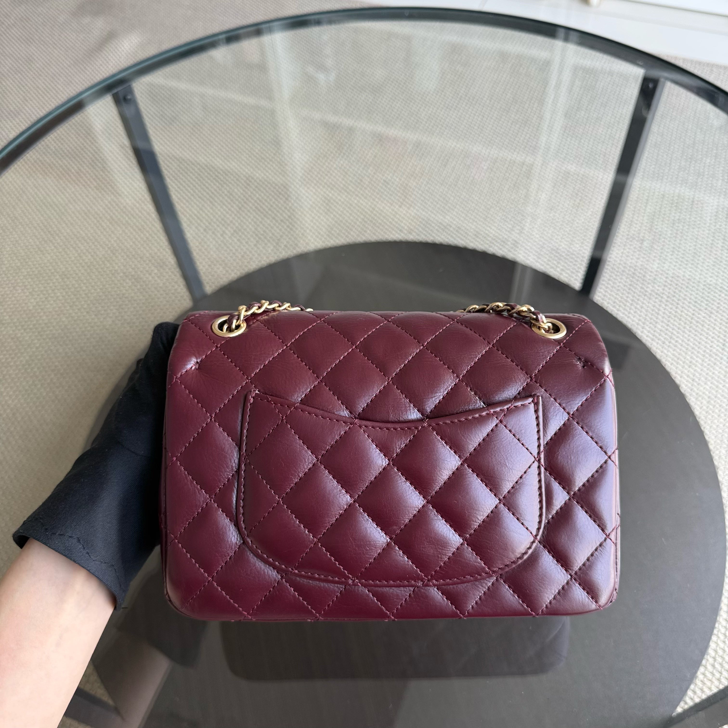 Chanel Classic Flap Rock The Corner - Quilted 20CM Calfskin Dark Burgundy Gold Hardware Series 24