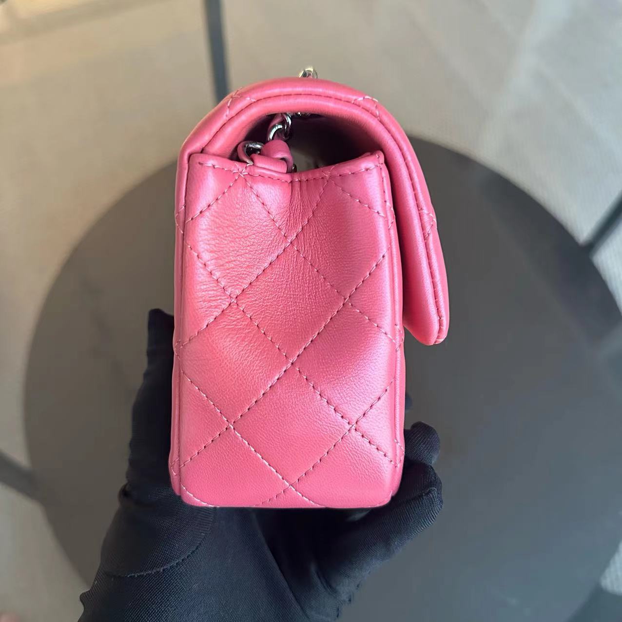 Chanel Classic Flap Mini - 20CM Rectangle Pink Quilted Lambskin Classic Flap Bag with Silver Hardware Series 28