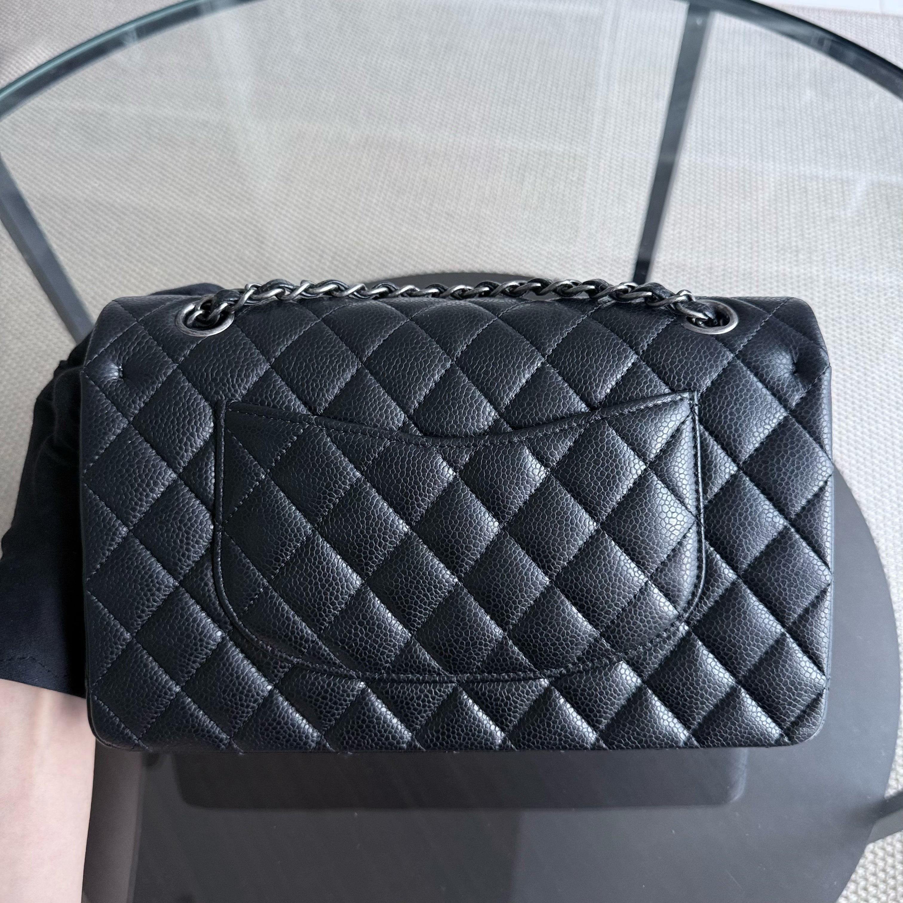 Chanel Classic Flap Medium - Caviar 25CM Quilted Black Ruthenium Silver Hardware Series 21