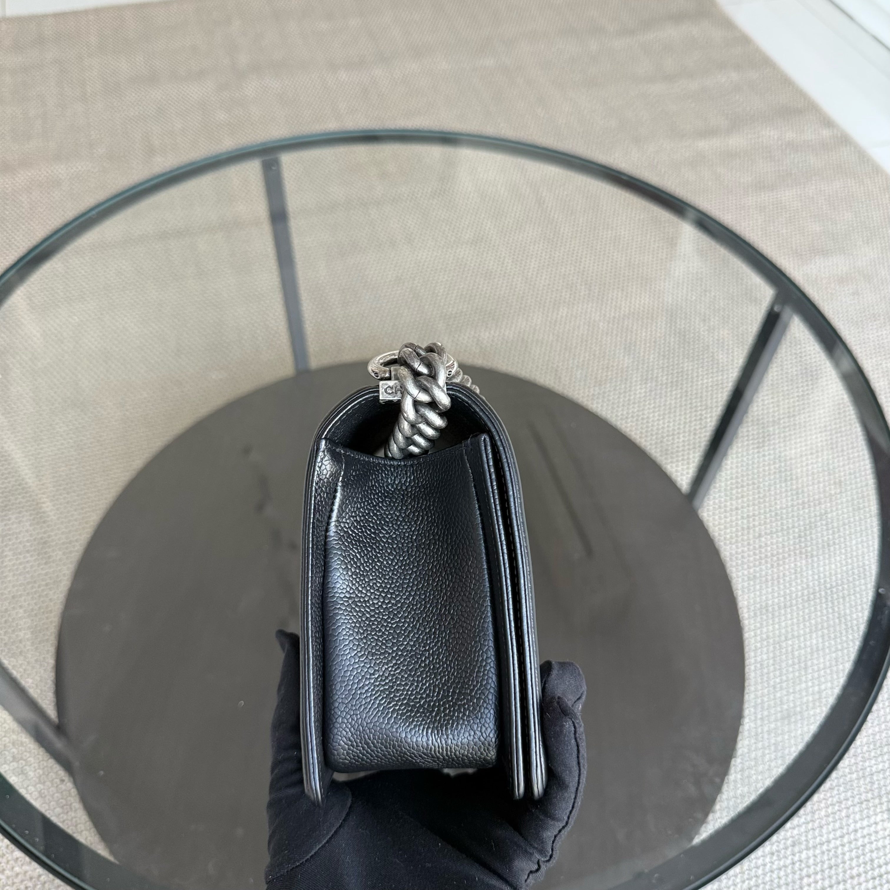 Chanel Boy Medium - 25CM Chevron Caviar Black Ruthenium Silver Hardware Series 29