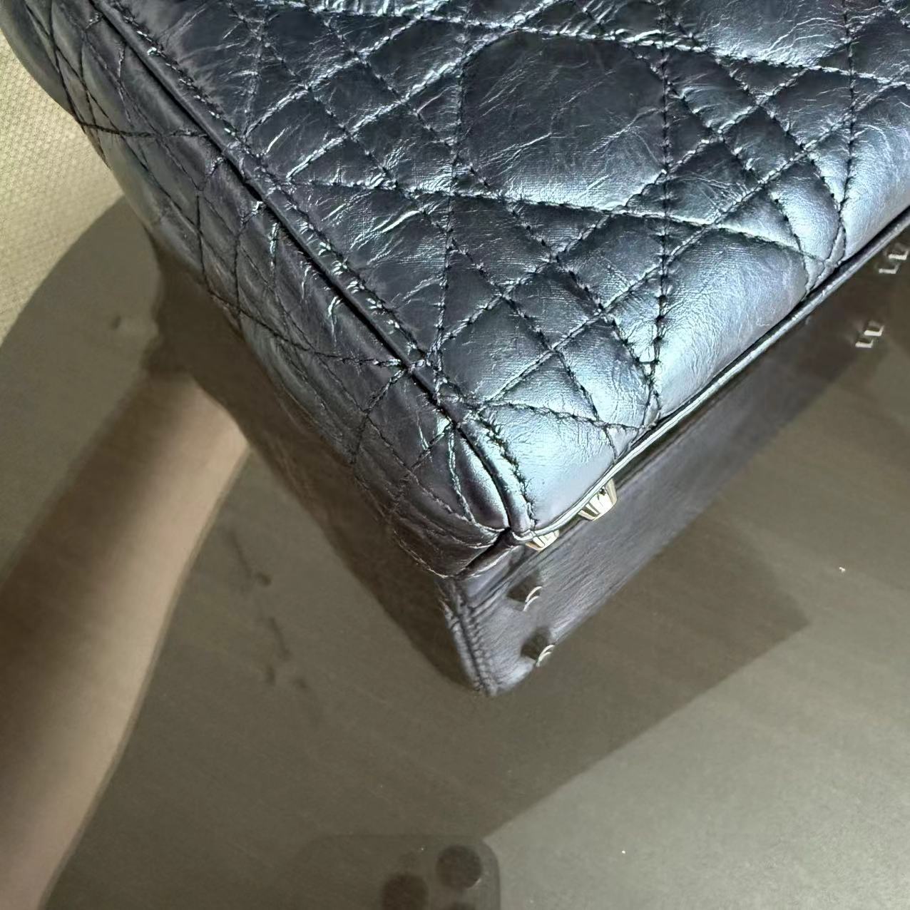 Dior Lady Mini - Glazed Calfskin Metallic Blue Silver Palladium Hardware