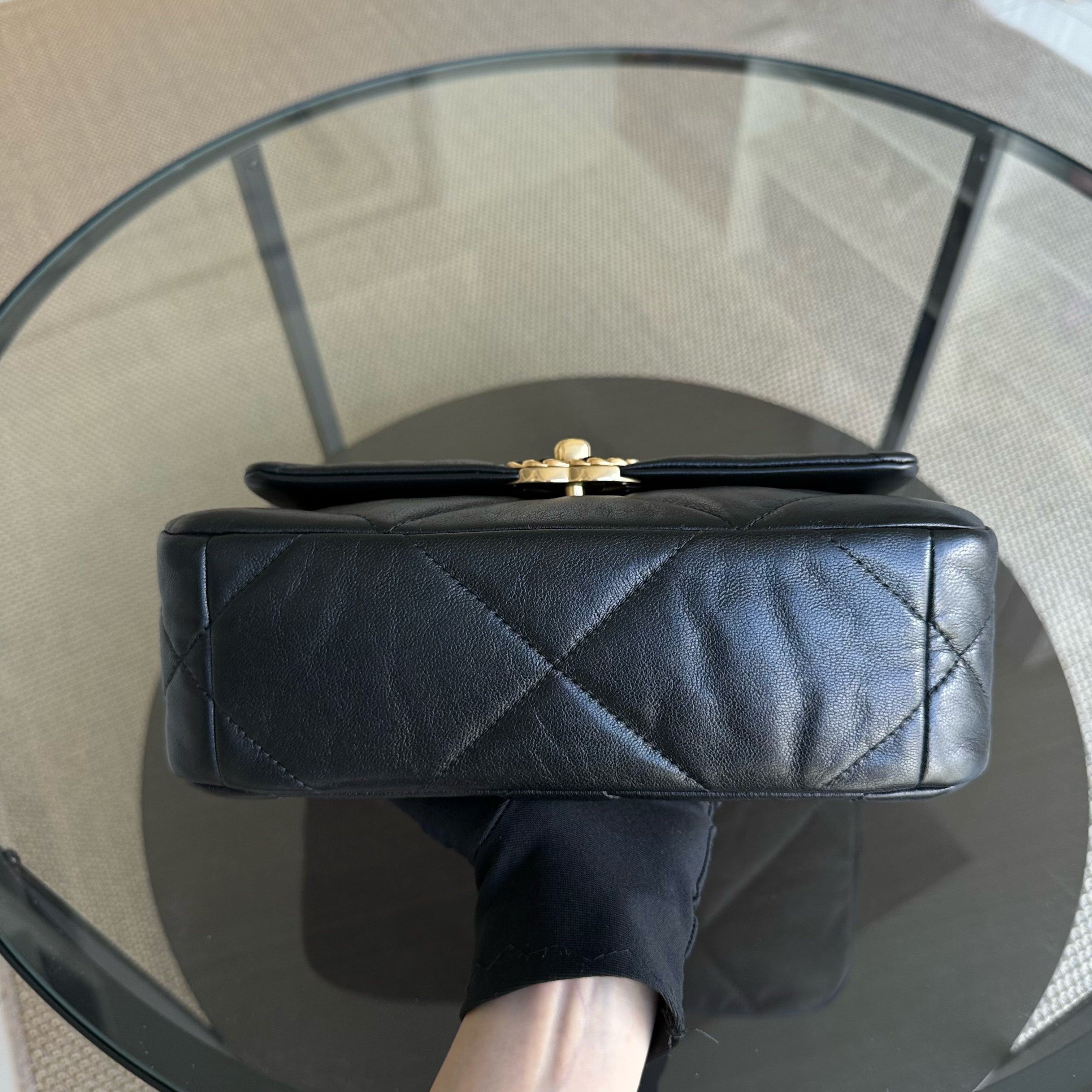 Chanel 19 Bag Small C19 - Quilted Goatskin Black Gold Two-tone Hardware Series 30