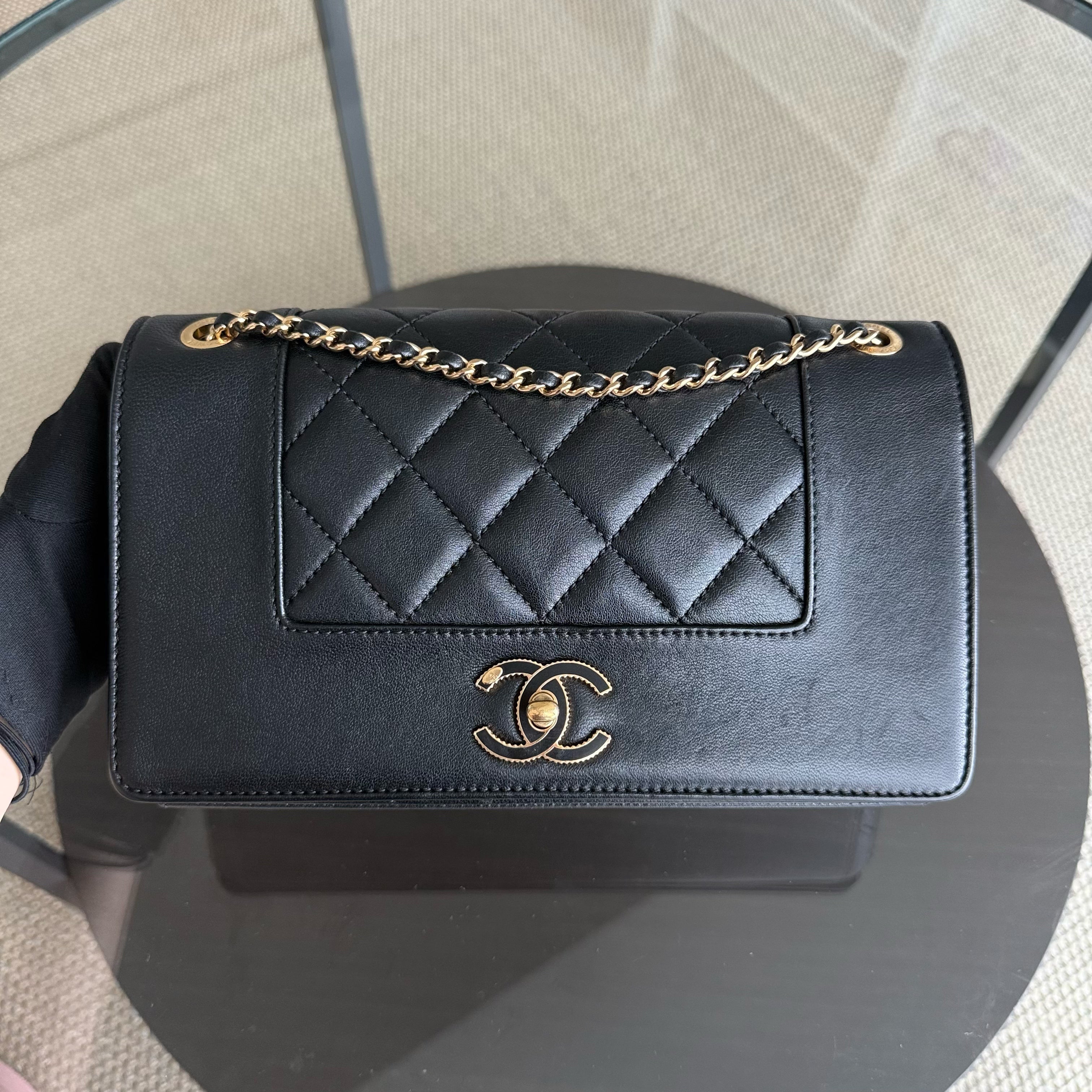 Chanel Seasonal Flap Mademoiselle - 25CM Quilted Lambskin Black Gold Hardware Series 23